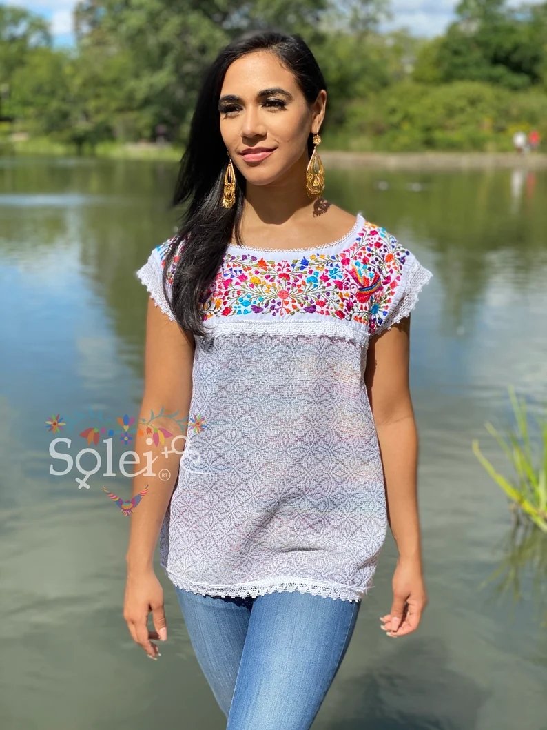 Mexican Floral Lace Blouse Floral Lace Blouse. Mitla Blouse - Solei Store