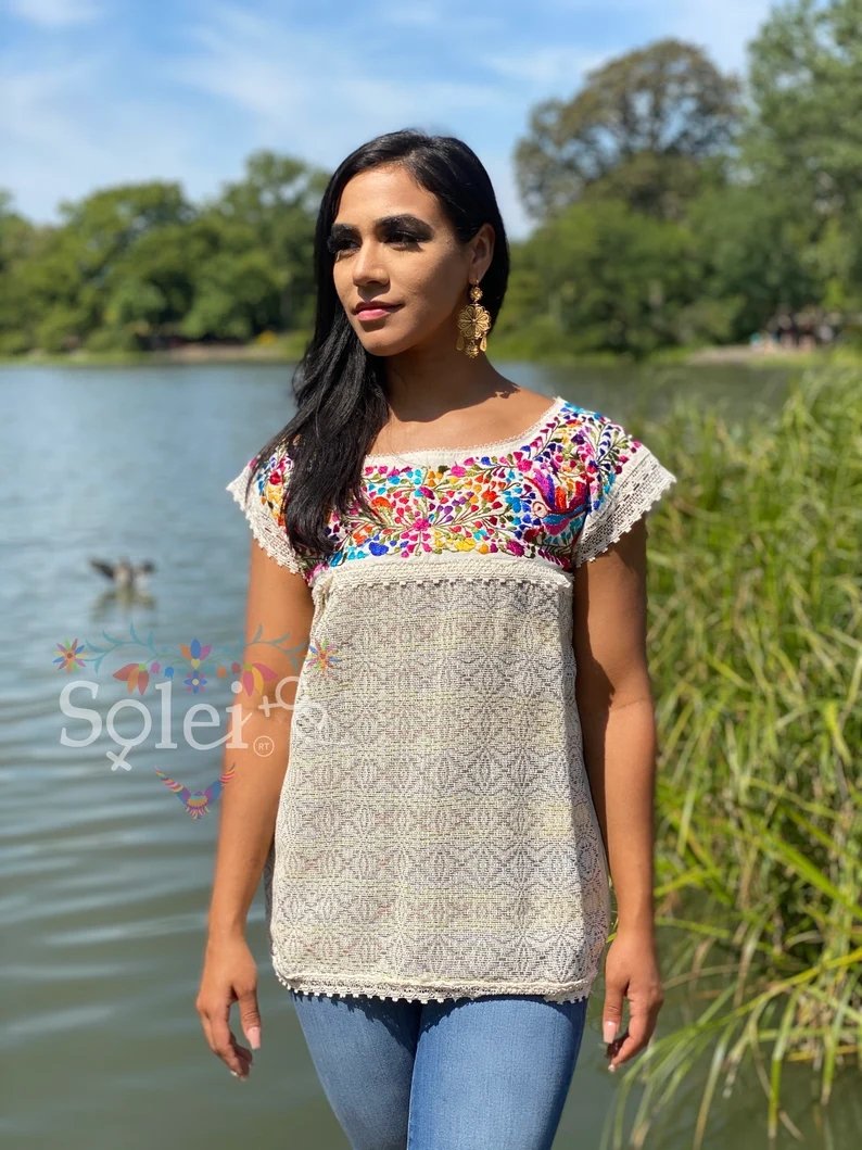 Mexican Floral Lace Blouse Floral Lace Blouse. Mitla Blouse - Solei Store