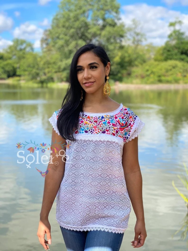 Mexican Floral Lace Blouse Floral Lace Blouse. Mitla Blouse - Solei Store