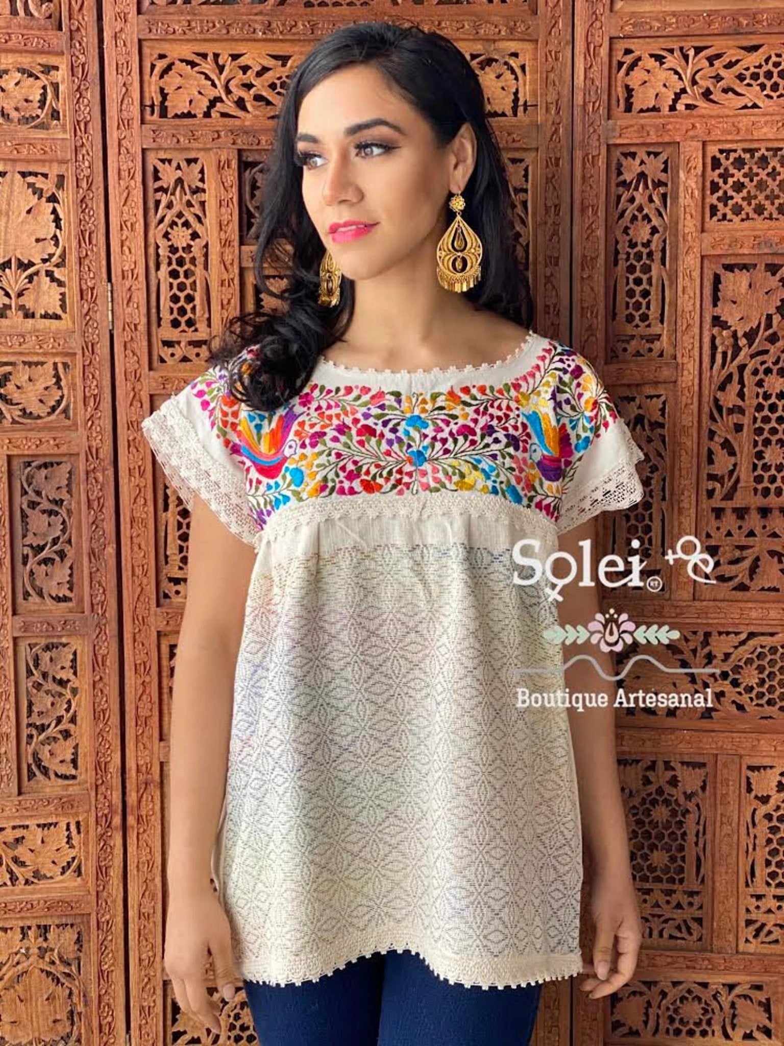 Mexican Floral Lace Blouse Floral Lace Blouse. Mitla Blouse - Solei Store