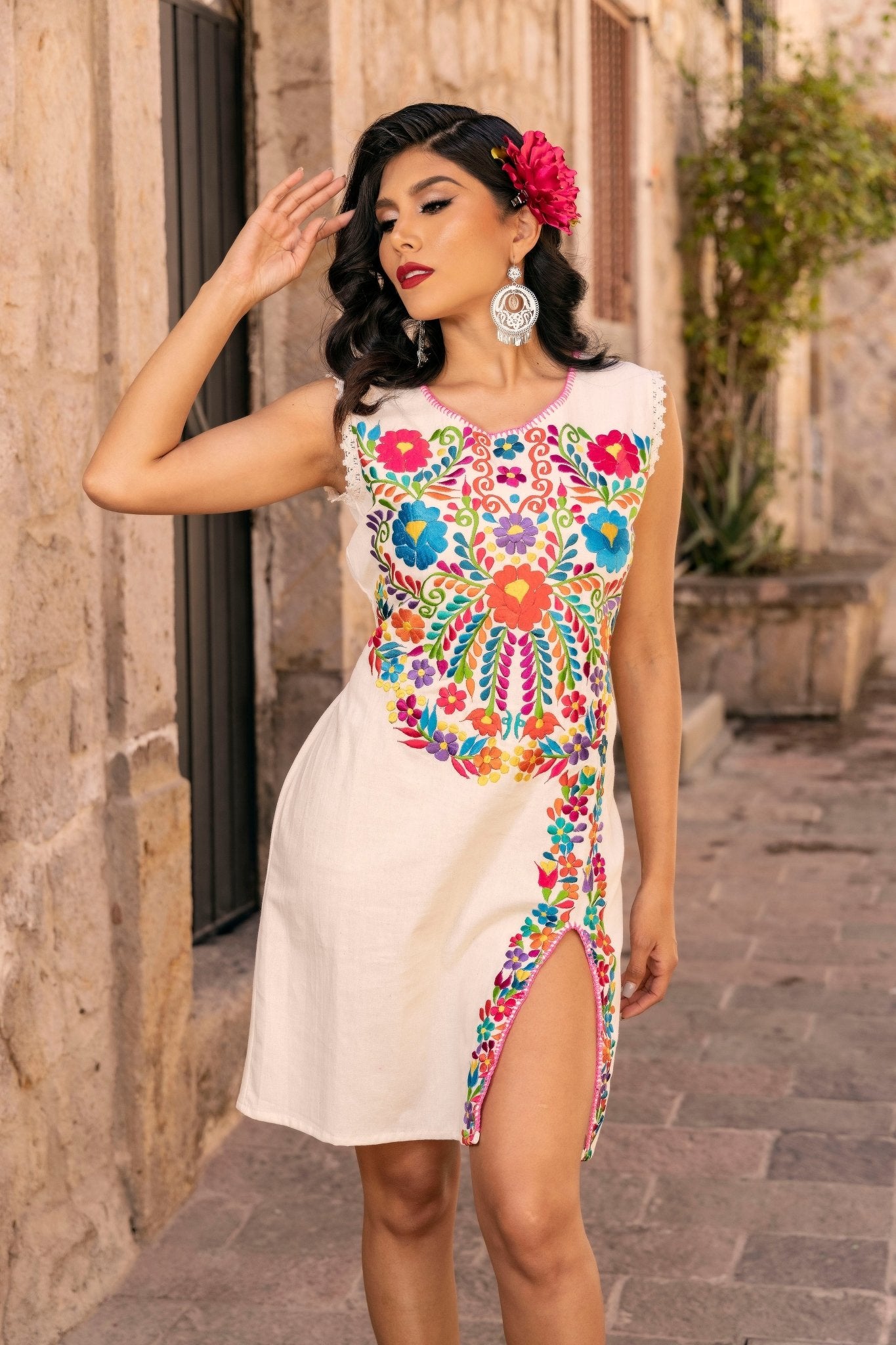 Mexican Floral Traditional Short Dress. Vestido Julia Corto. - Solei Store