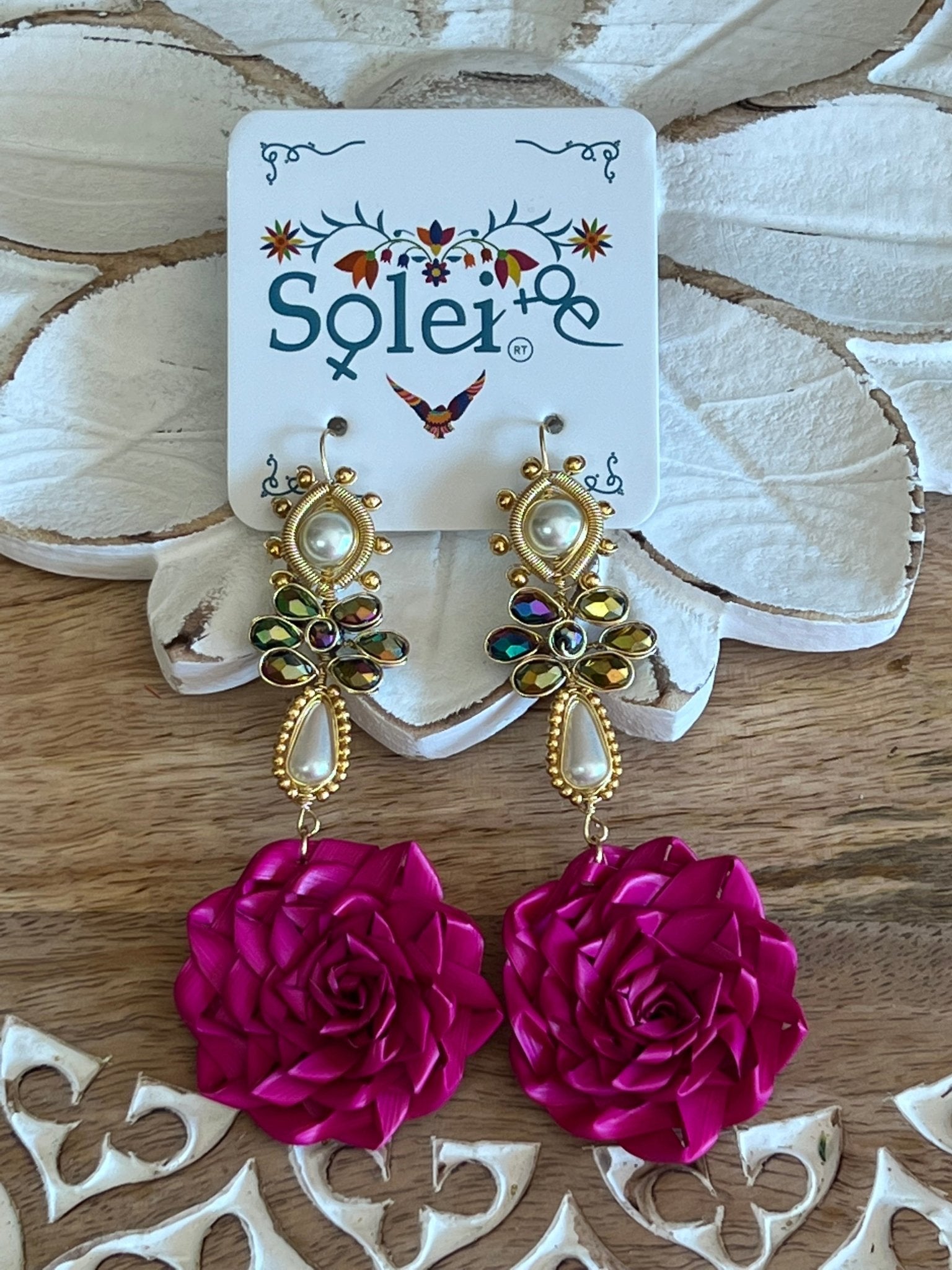 Mexican Flower Palm Leaf Earrings. Aretes Maria Victoria. - Solei Store