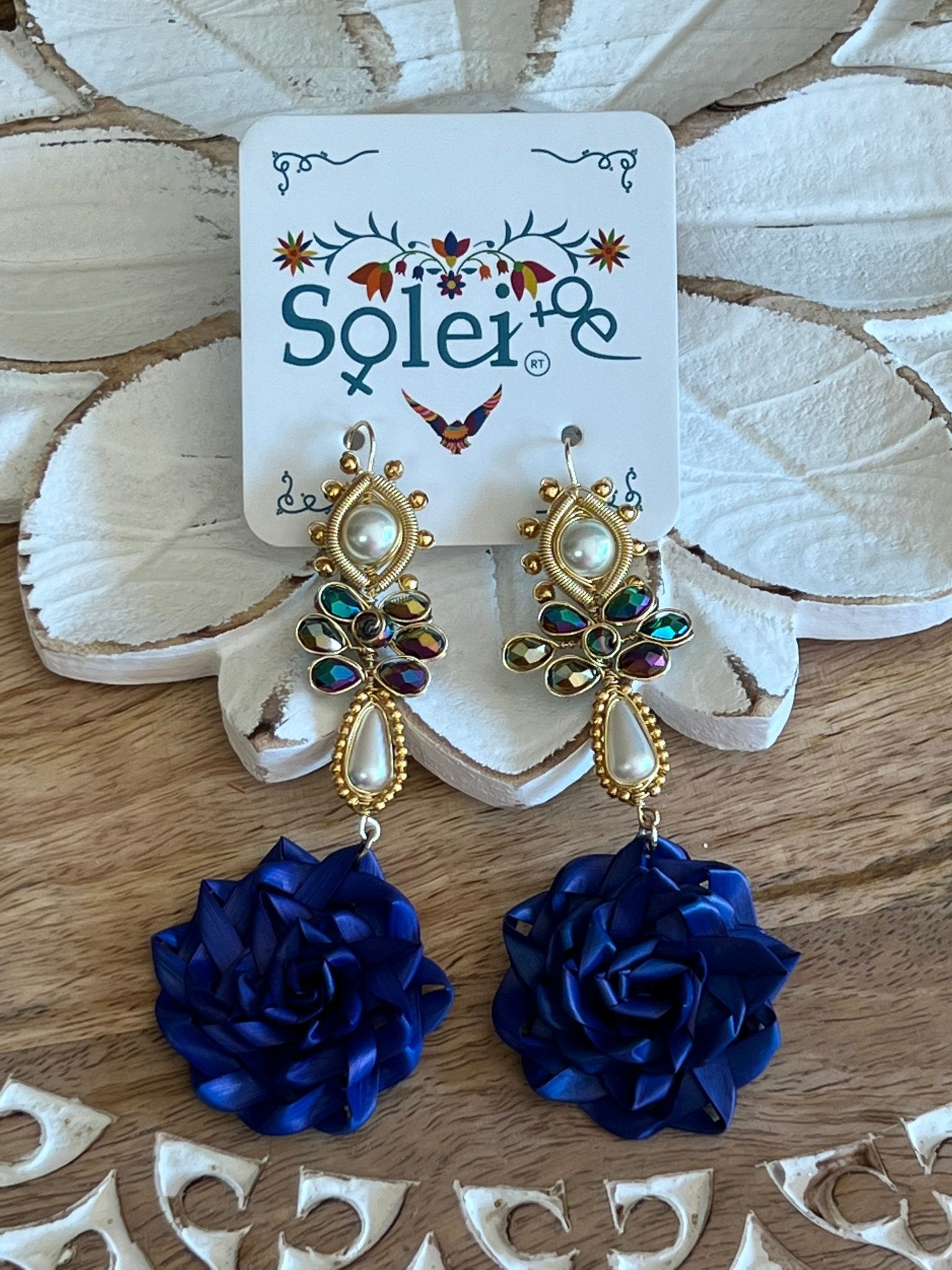 Mexican Flower Palm Leaf Earrings. Aretes Maria Victoria. - Solei Store