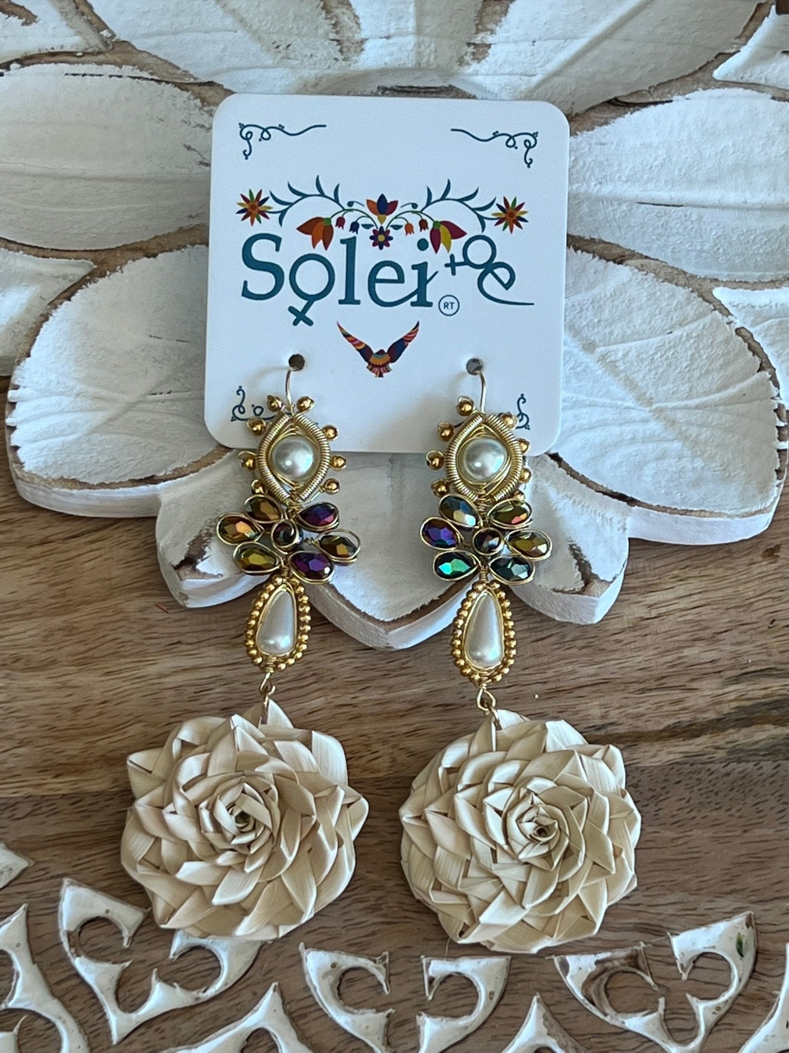 Mexican Flower Palm Leaf Earrings. Aretes Maria Victoria. - Solei Store