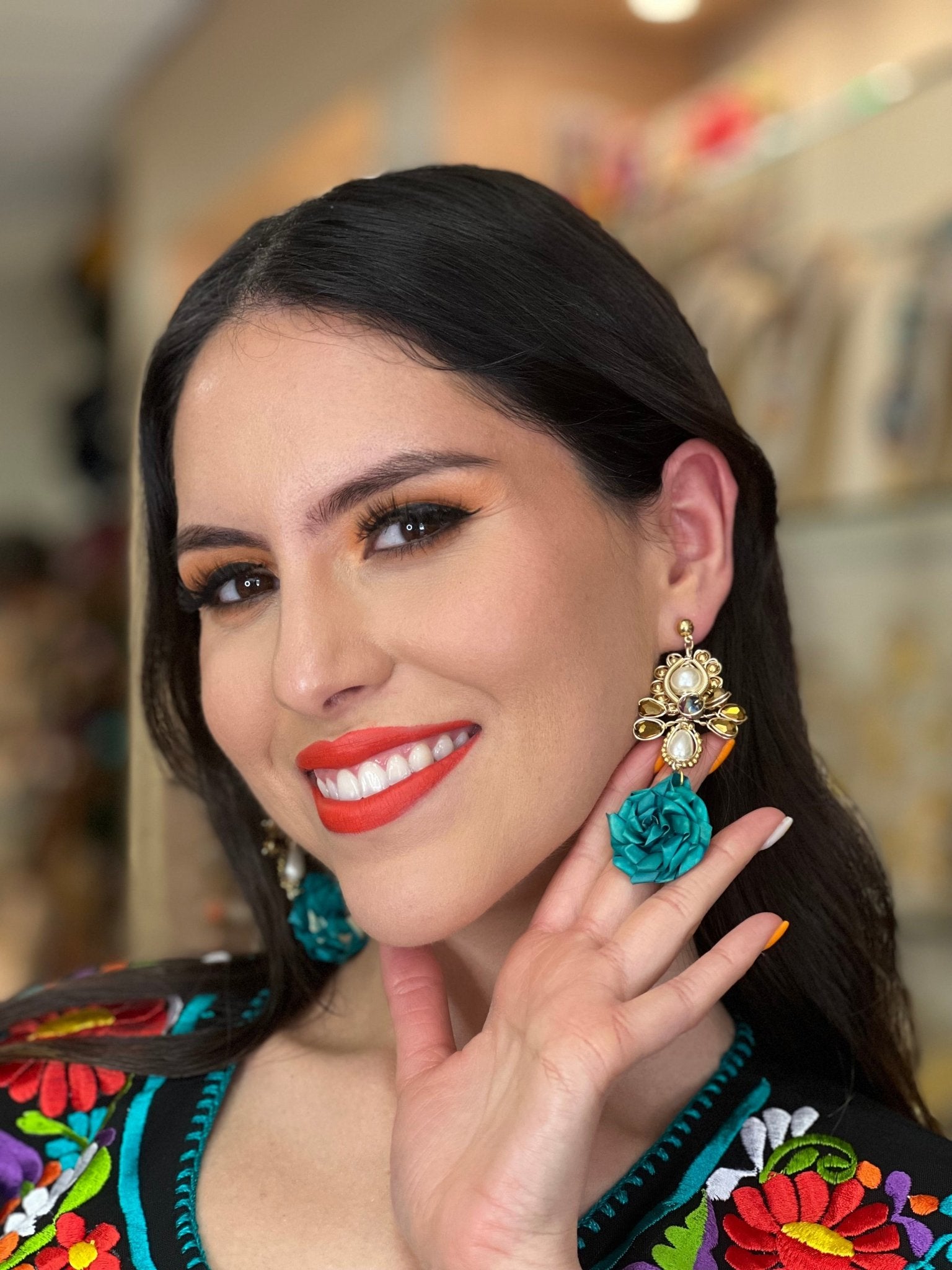 Mexican Flower Palm Leaf Earrings. Aretes Maria Victoria. - Solei Store