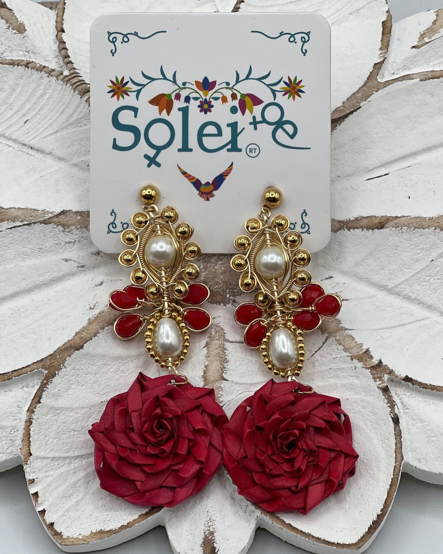 Mexican Flower Palm Leaf Earrings. Maria Victoria Earrings. - Solei Store