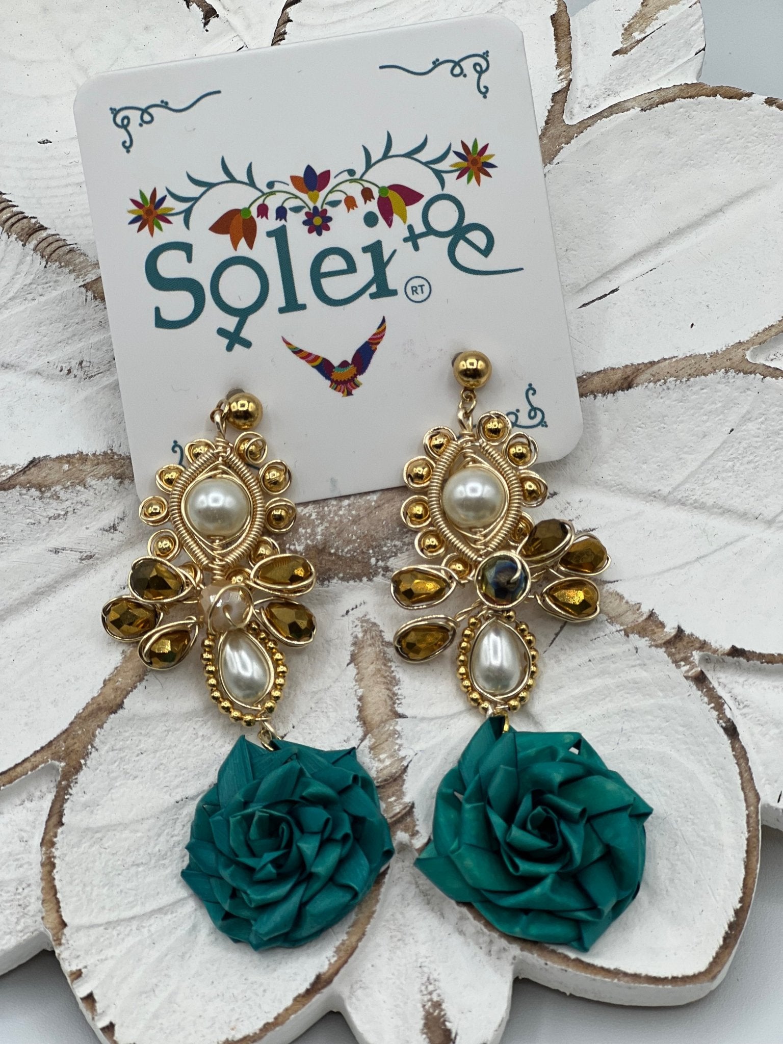 Mexican Flower Palm Leaf Earrings. Maria Victoria Earrings. - Solei Store