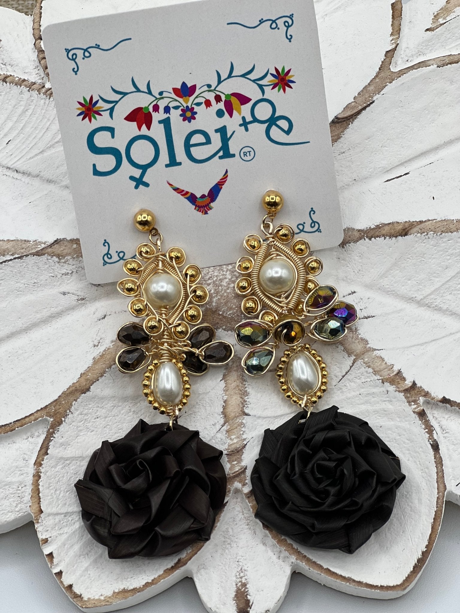 Mexican Flower Palm Leaf Earrings. Maria Victoria Earrings. - Solei Store