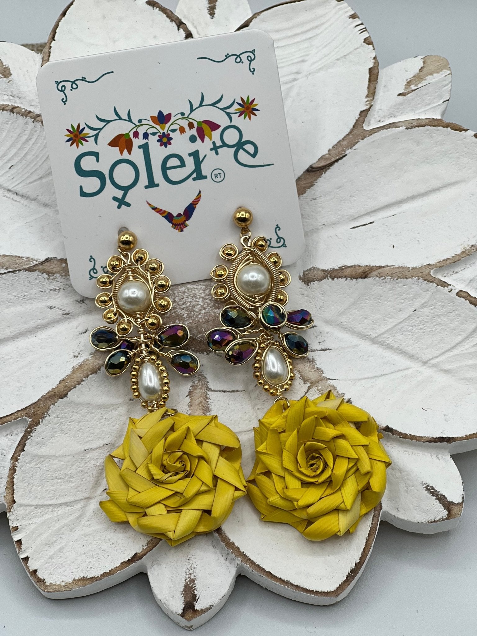 Mexican Flower Palm Leaf Earrings. Maria Victoria Earrings. - Solei Store