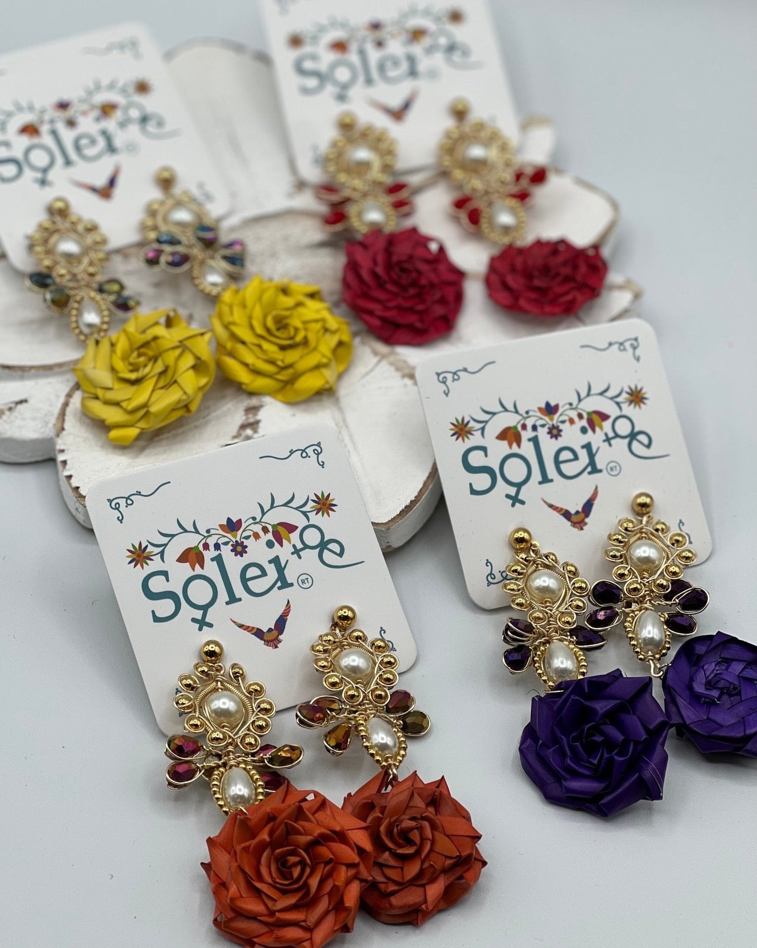 Mexican Flower Palm Leaf Earrings. Maria Victoria Earrings. - Solei Store
