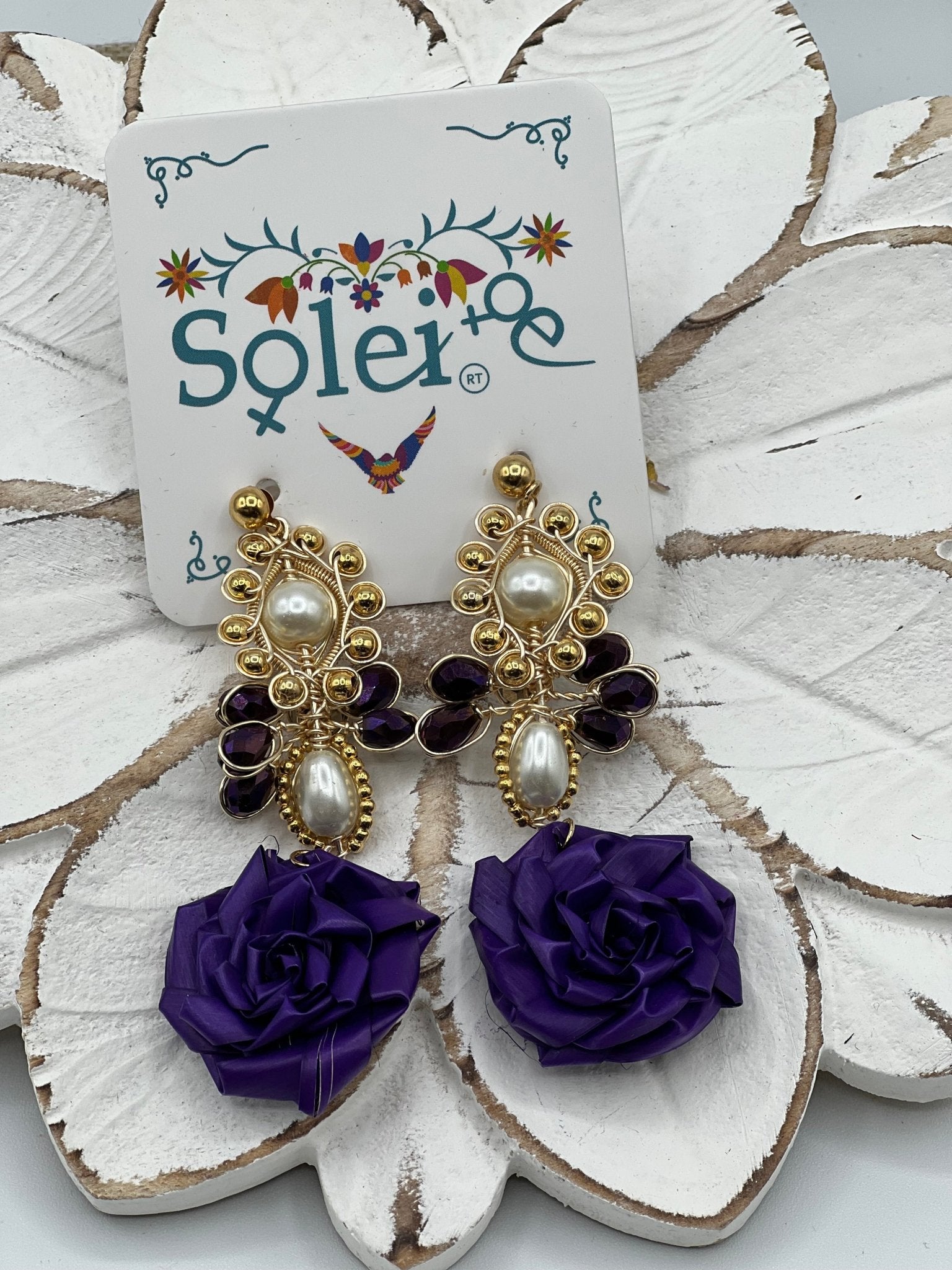 Mexican Flower Palm Leaf Earrings. Maria Victoria Earrings. - Solei Store