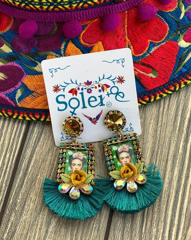Mexican Frida Kahlo Earrings. Mexican Artisanal Earrings. Aretes Kahlo - Solei Store