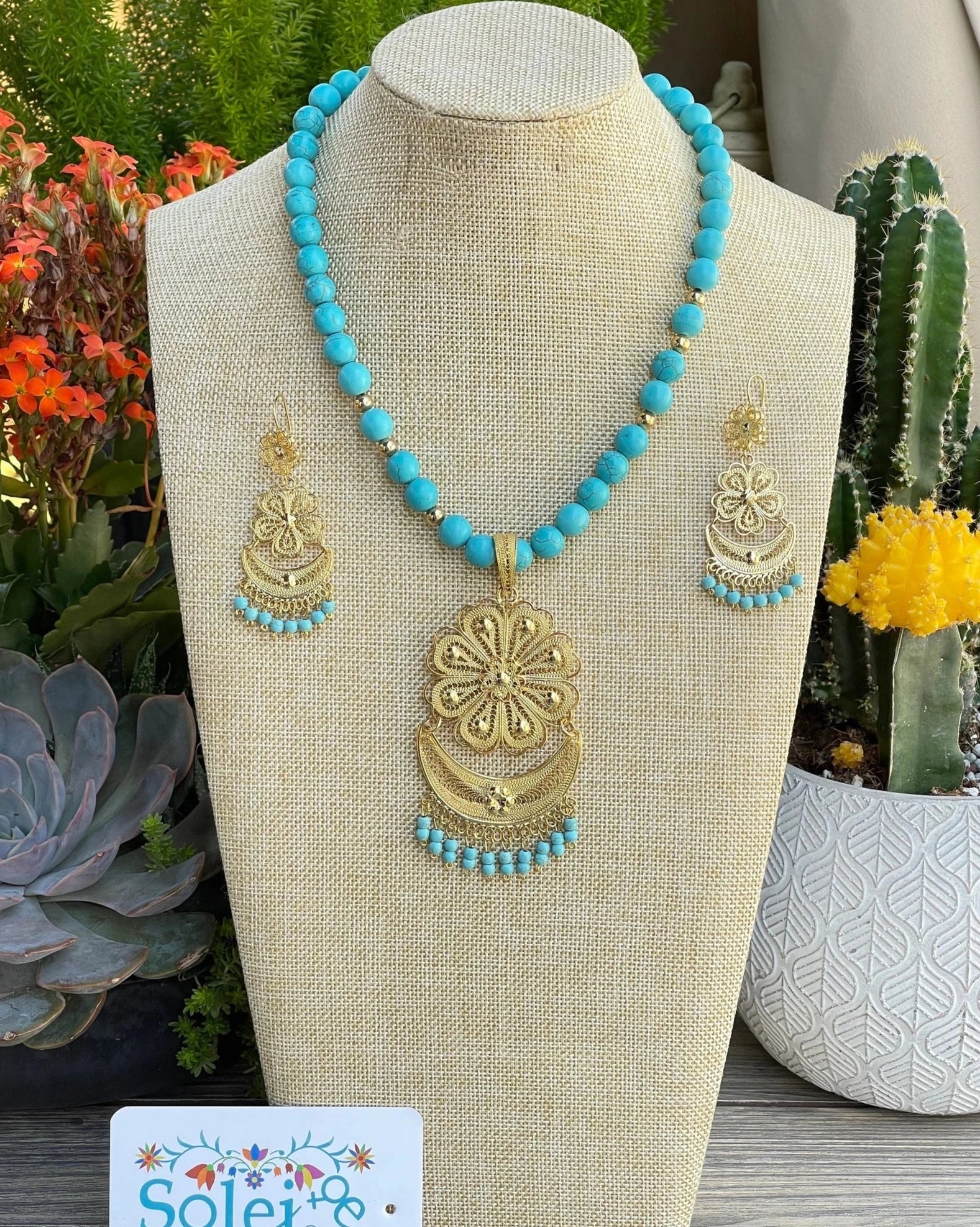 Mexican Gold Filigree Choker and Earrings. Set Margarita Amaca. - Solei Store