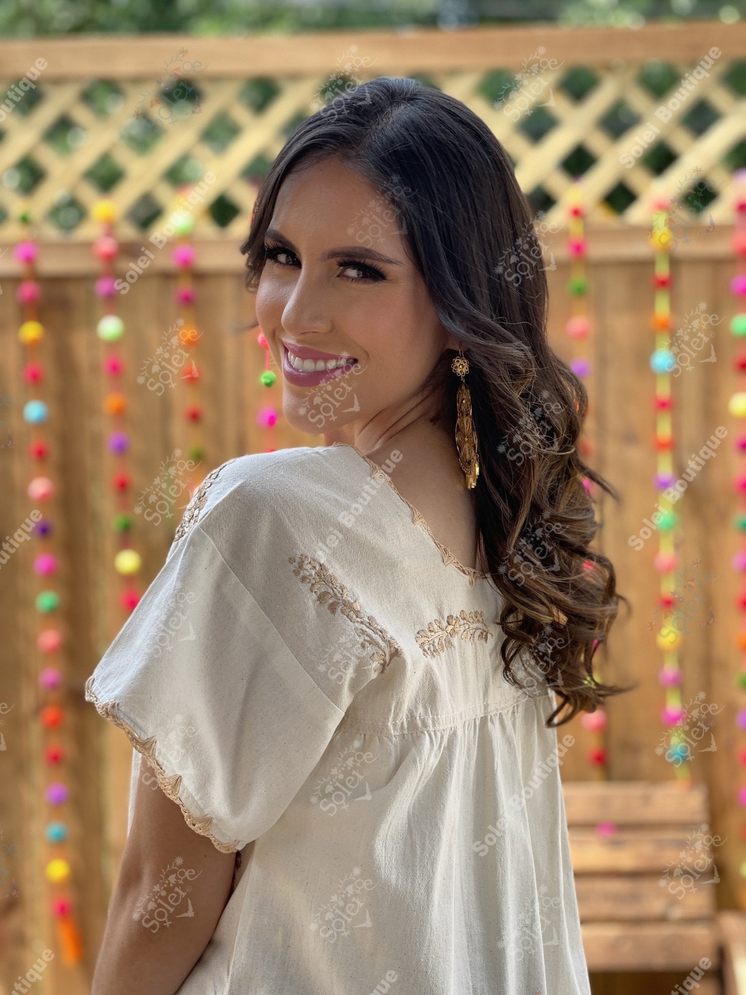 Mexican Golden Embroidered Dress. Hand Embroidered Mexican Dress. Enedina Dress. - Solei Store