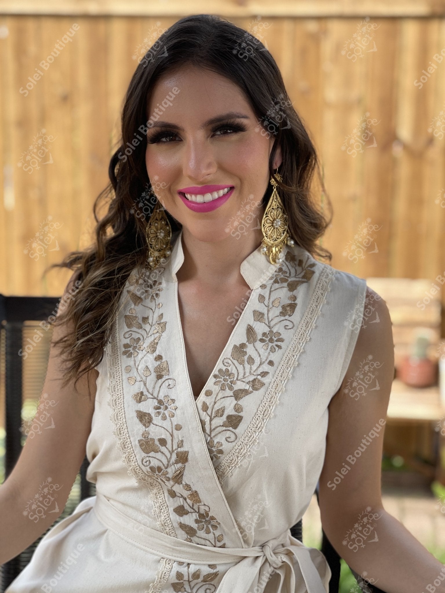 Mexican Golden Hand Embroidered Mexican Dress. Mexican Wrap Dress. Antonella Dress. - Solei Store