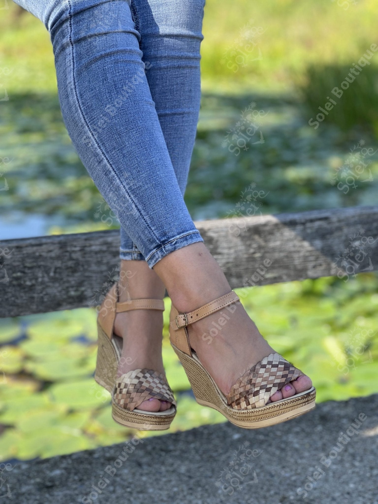 Mexican Golden Leather Wedge Heels - Solei Store