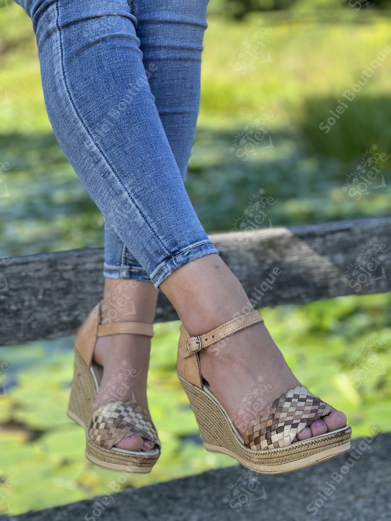 Mexican Golden Leather Wedge Heels - Solei Store
