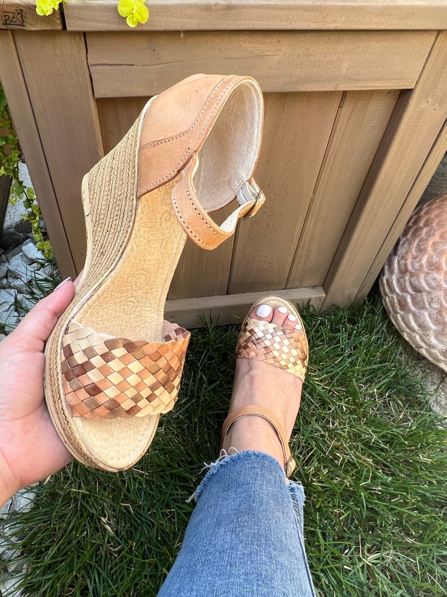 Mexican Golden Leather Wedge Heels. Soraya Heels - Solei Store