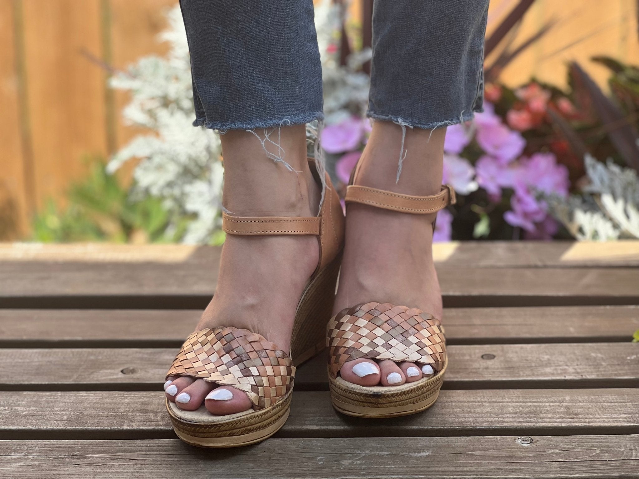 Mexican Golden Leather Wedge Heels. Soraya Heels - Solei Store