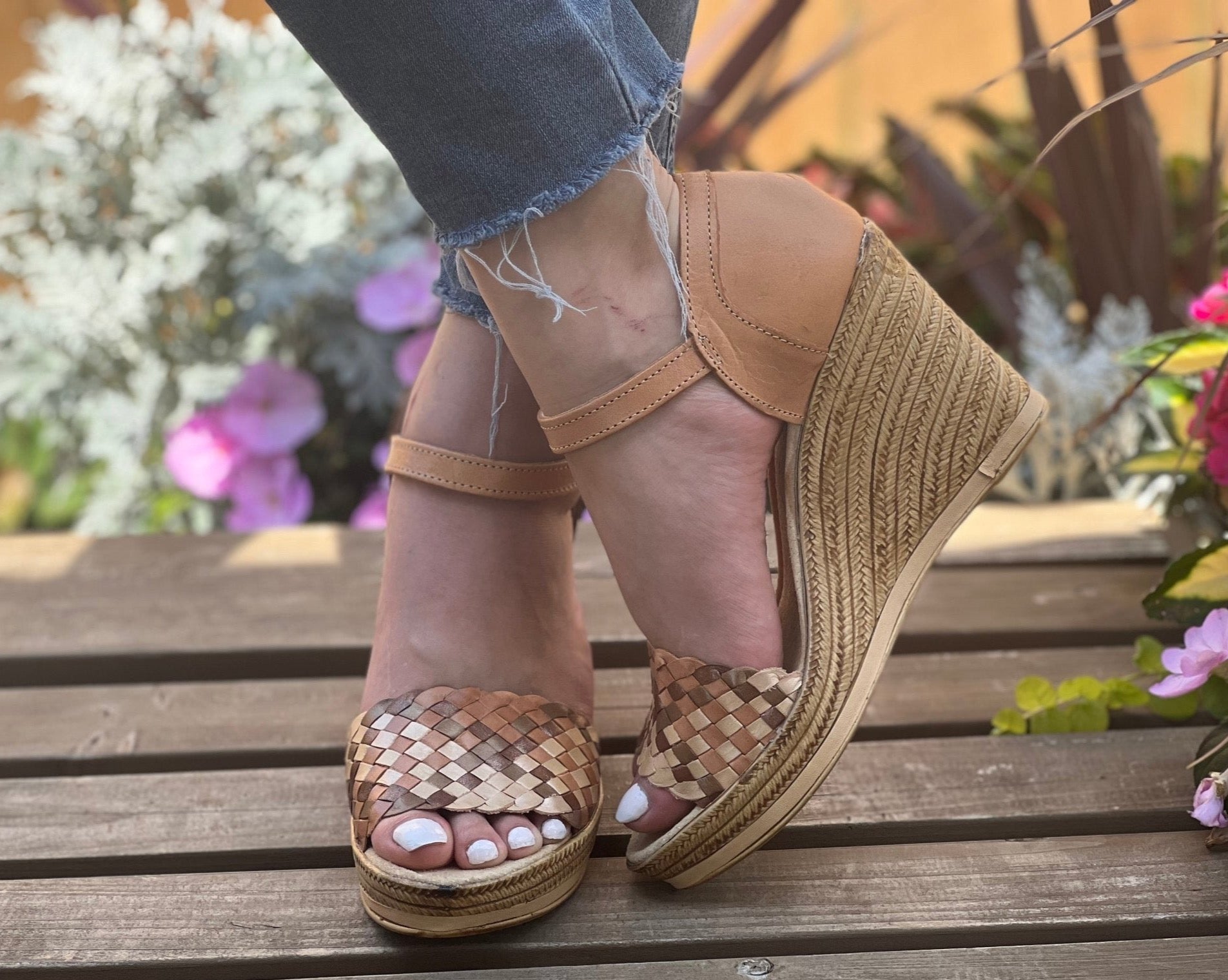 Mexican Golden Leather Wedge Heels. Soraya Heels - Solei Store