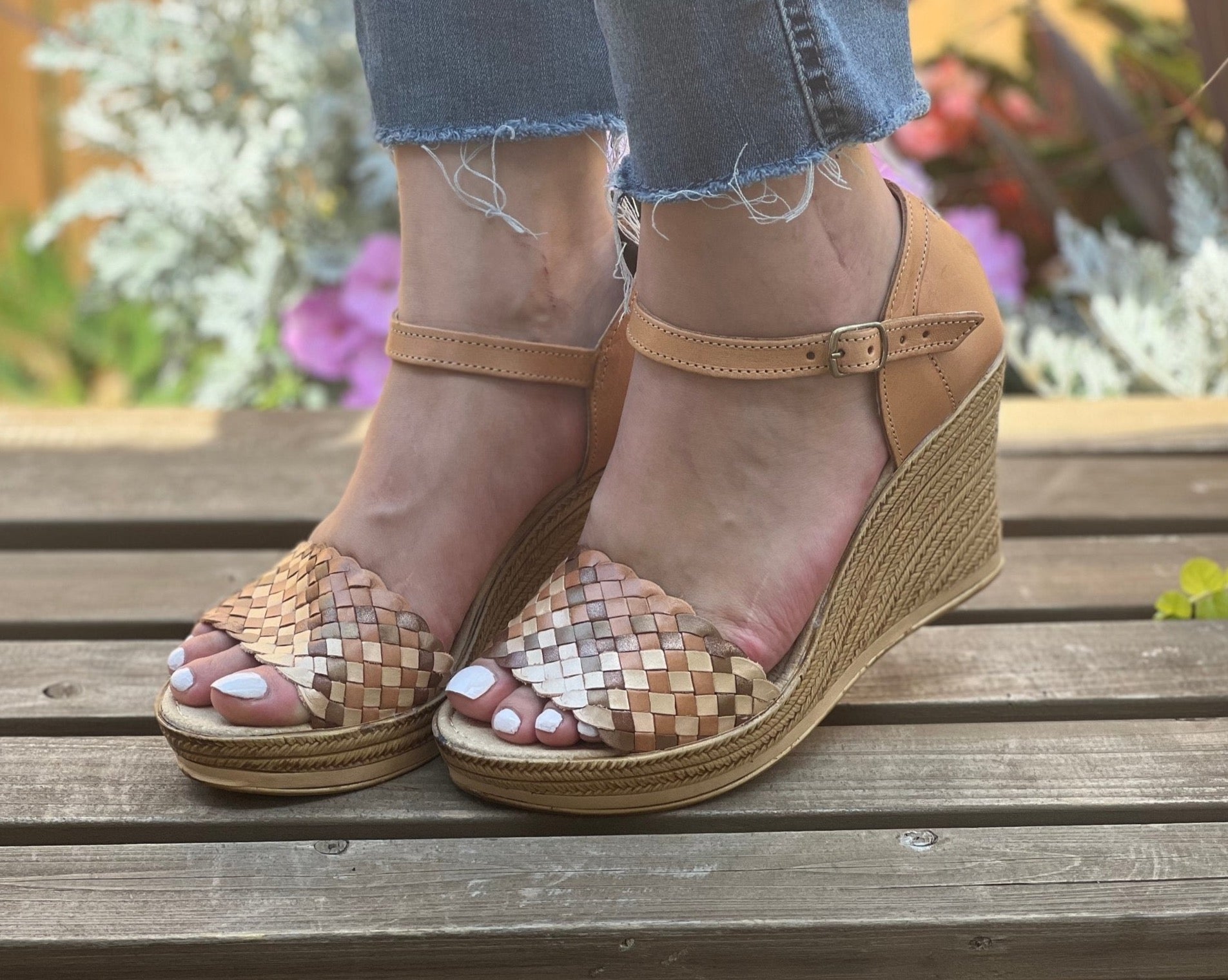 Mexican Golden Leather Wedge Heels. Soraya Heels - Solei Store