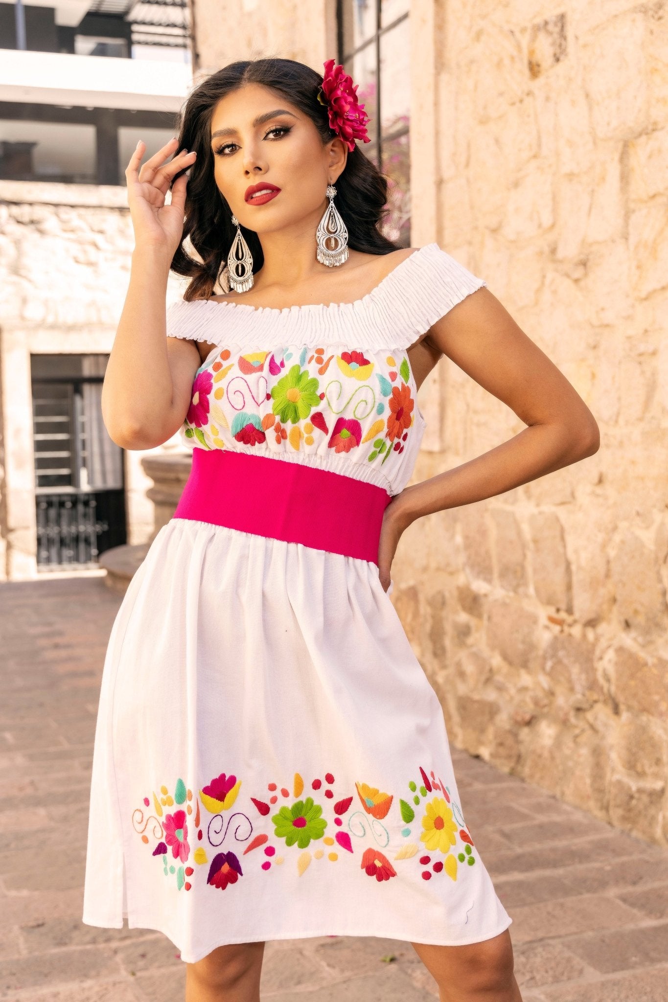 Mexican Hand Embroidered Dress. Sandra Dress - Solei Store