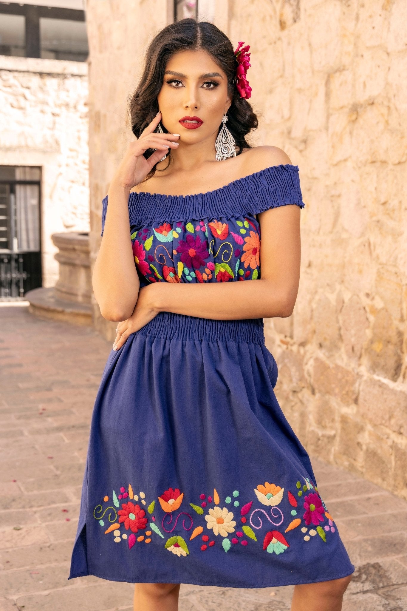Mexican Hand Embroidered Dress. Sandra Dress - Solei Store