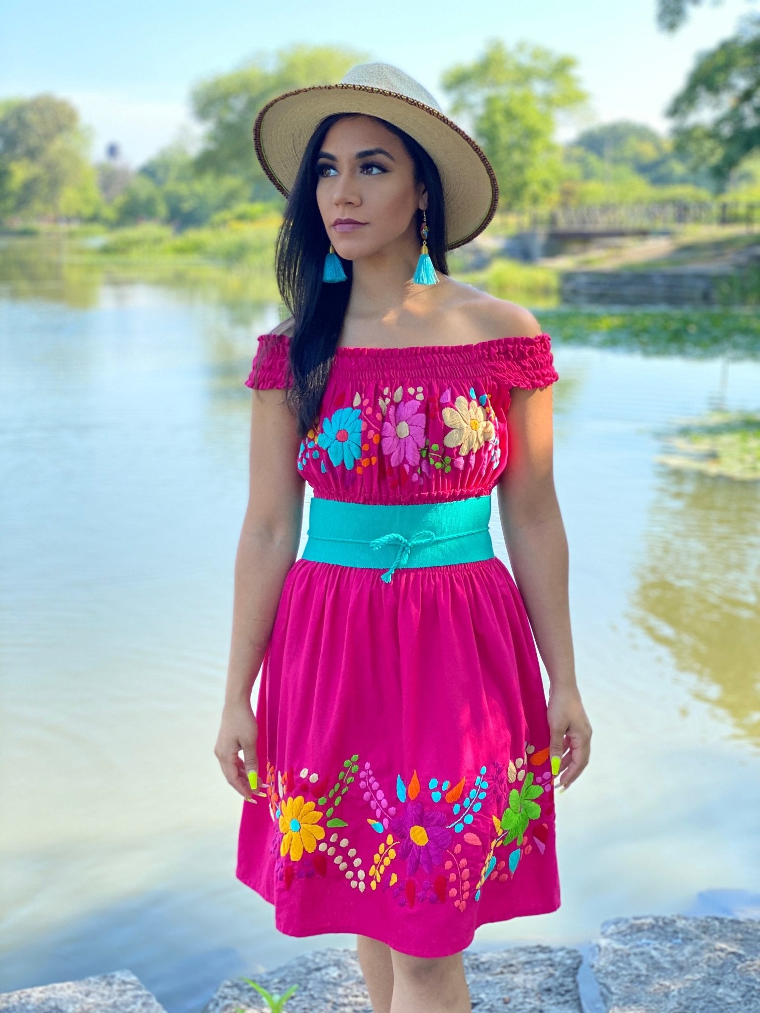 Mexican Hand Embroidered Dress. Sandra Dress - Solei Store