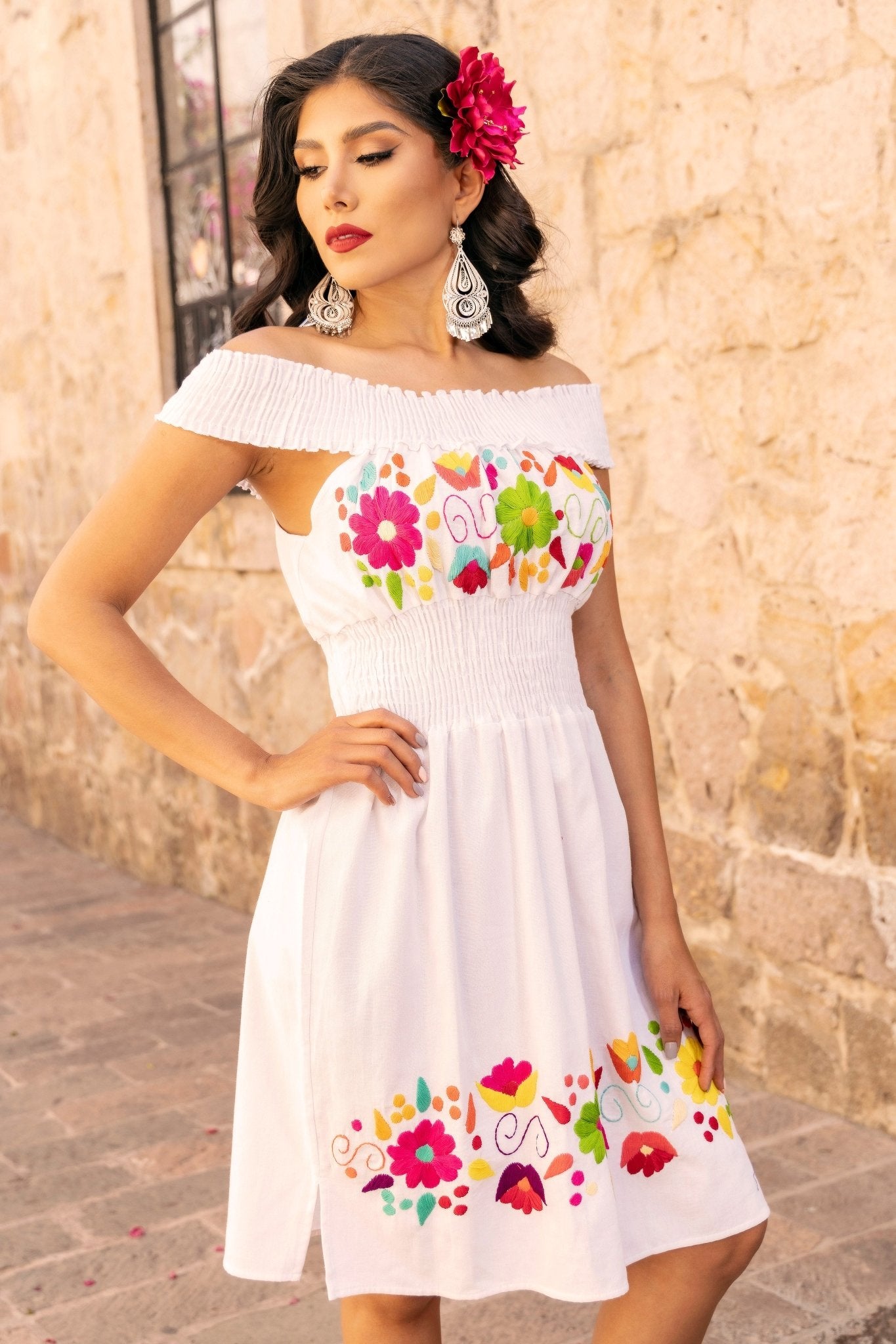 Mexican Hand Embroidered Dress. Sandra Dress - Solei Store