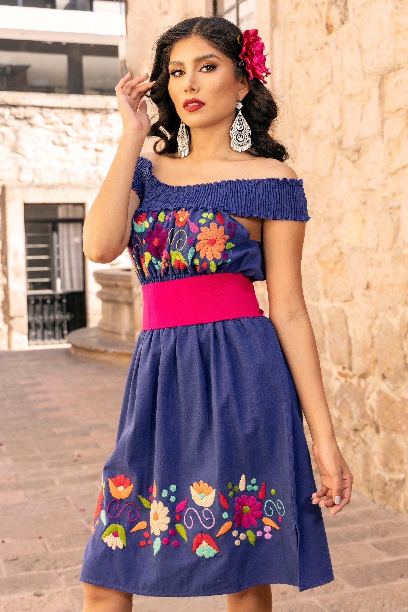 Mexican Hand Embroidered Dress. Sandra Dress - Solei Store
