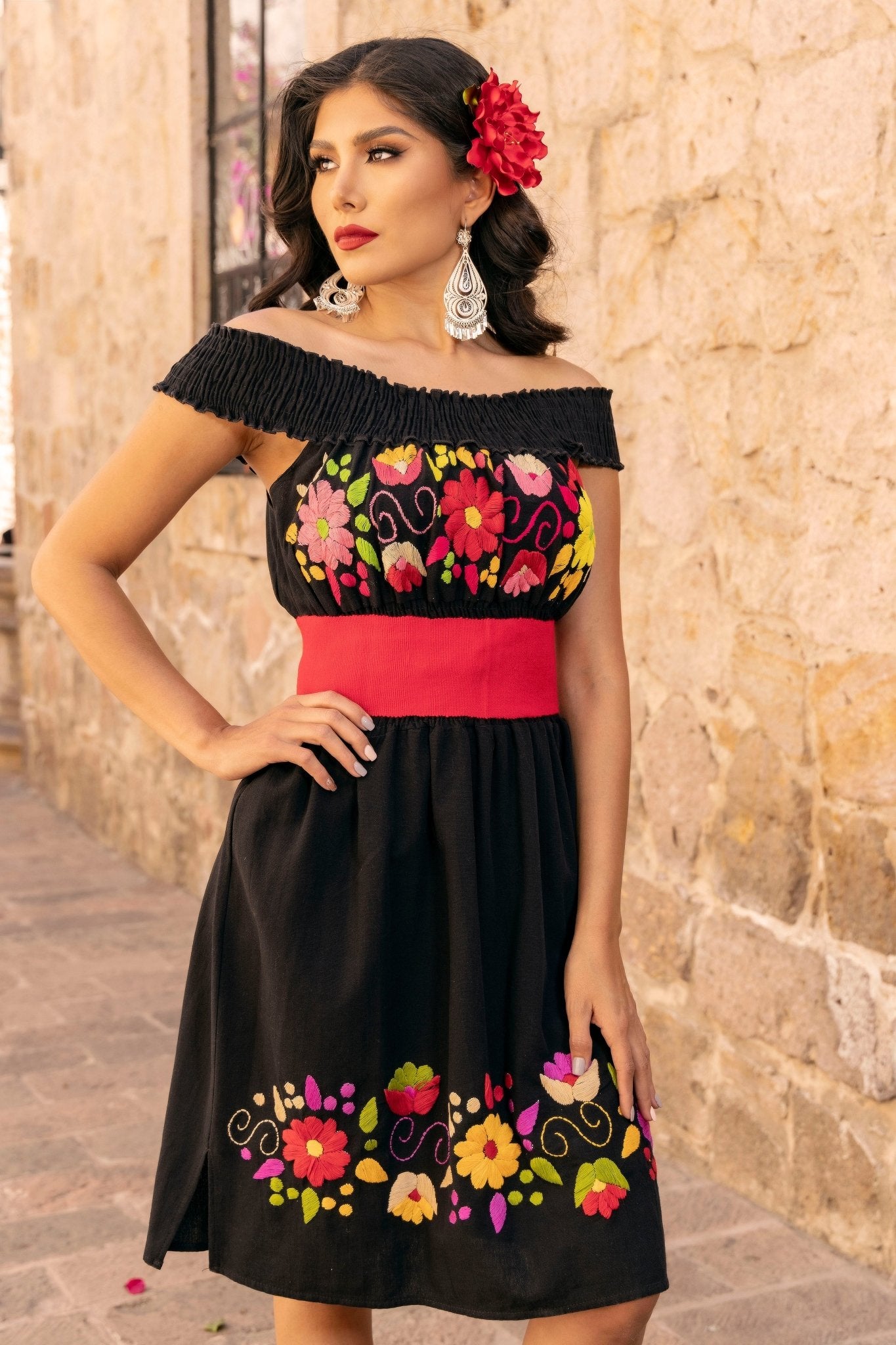 Mexican Hand Embroidered Dress. Sandra Dress - Solei Store