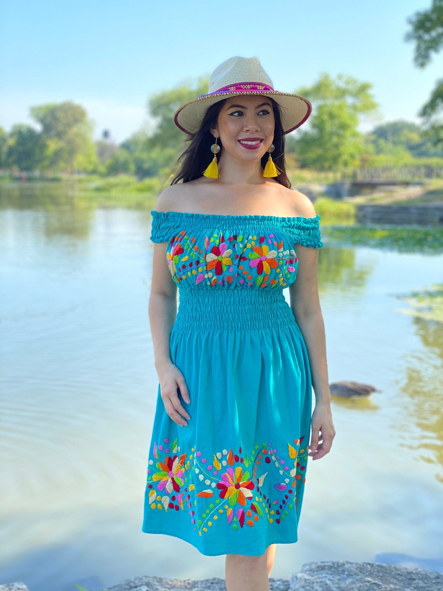 Mexican Hand Embroidered Dress. Sandra Dress - Solei Store
