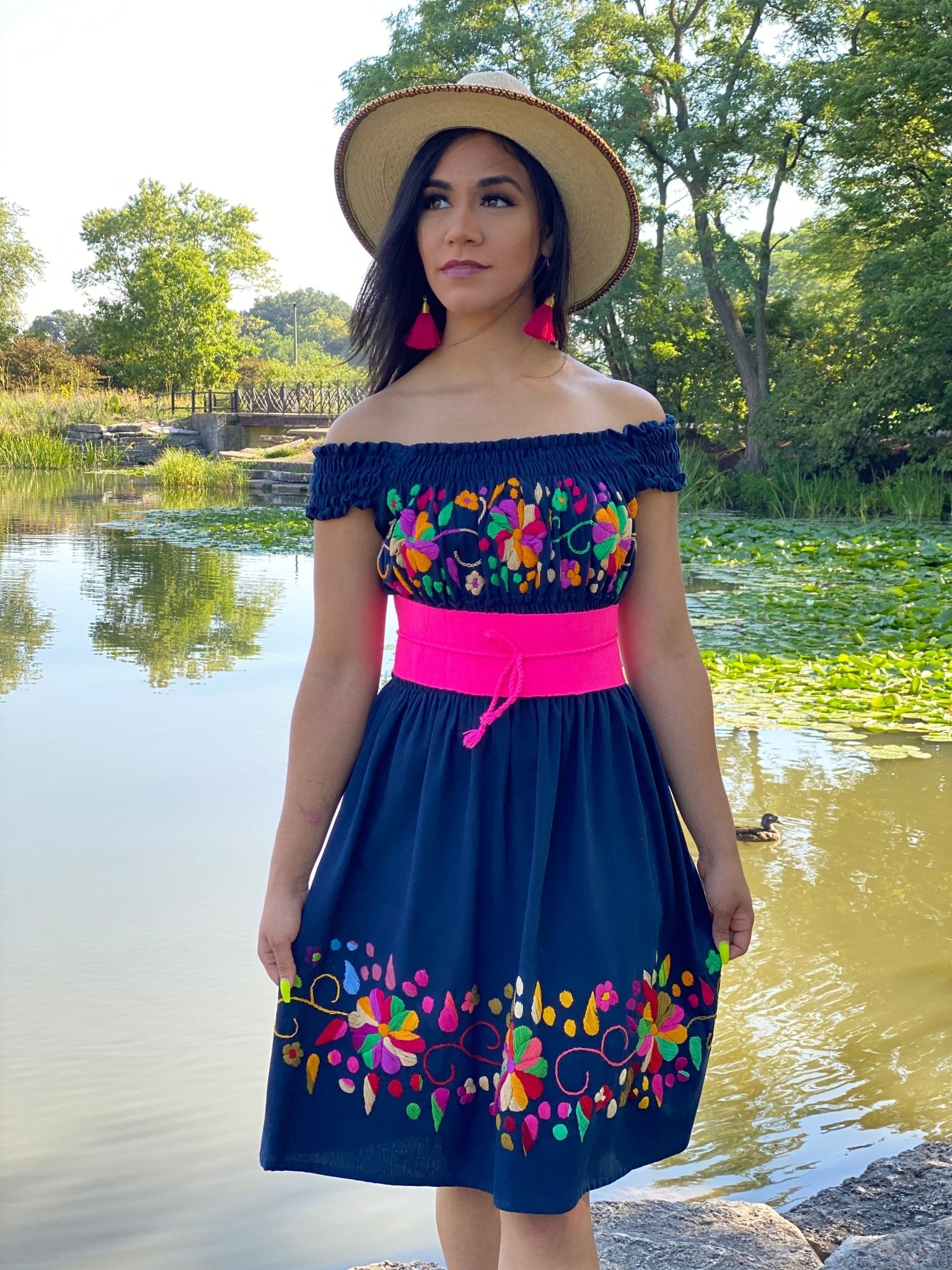 Mexican Hand Embroidered Dress. Sandra Dress - Solei Store