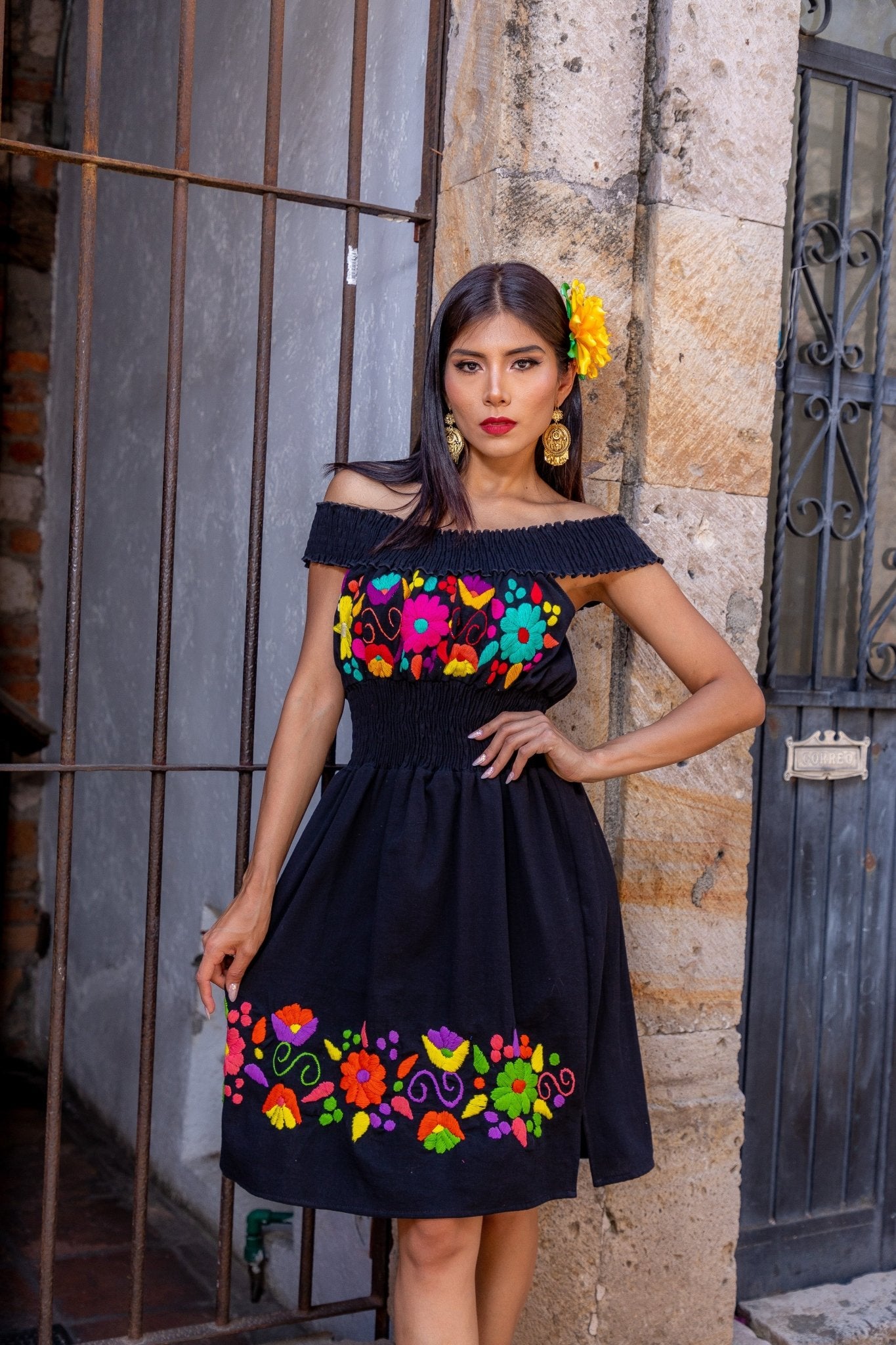 Mexican Hand Embroidered Dress. Sandra Dress - Solei Store