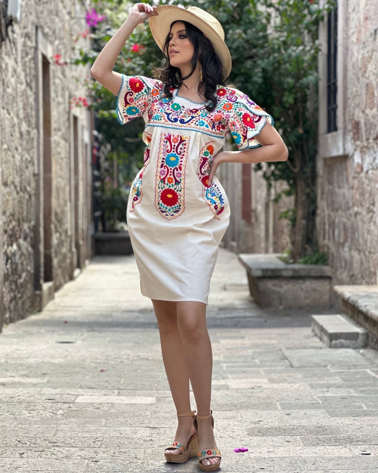 Mexican Hand Embroidered Dress. Traditional Mexican Dress. Camelia Dress - Solei Store