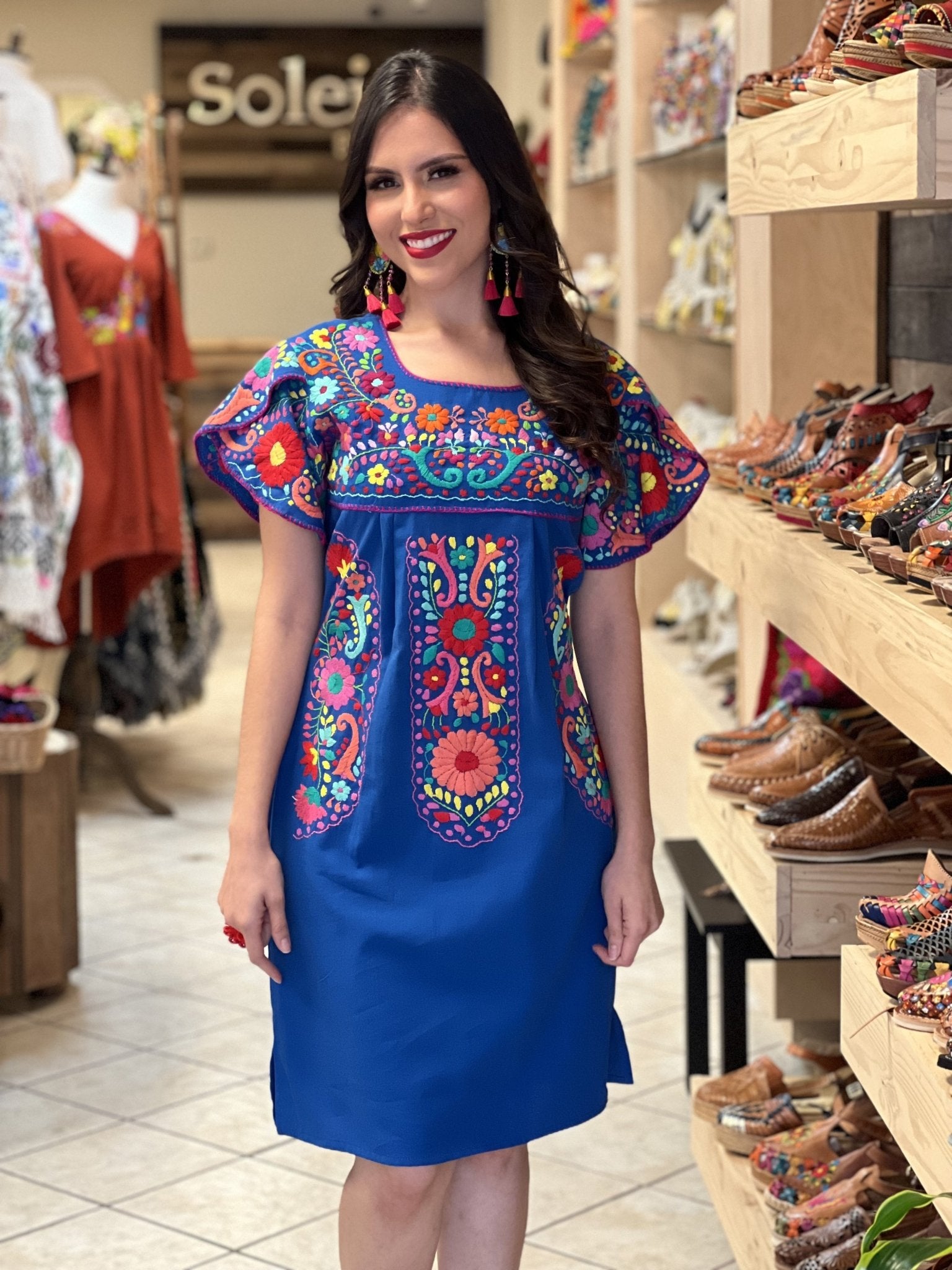 Mexican Hand Embroidered Dress. Traditional Mexican Dress. Camelia Dress - Solei Store