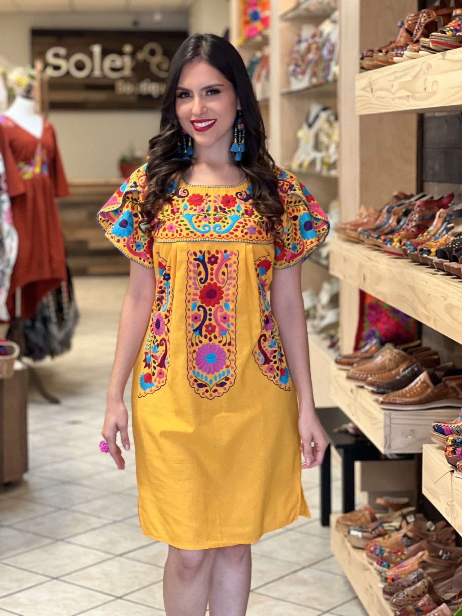 Mexican Hand Embroidered Dress. Traditional Mexican Dress. Camelia Dress - Solei Store