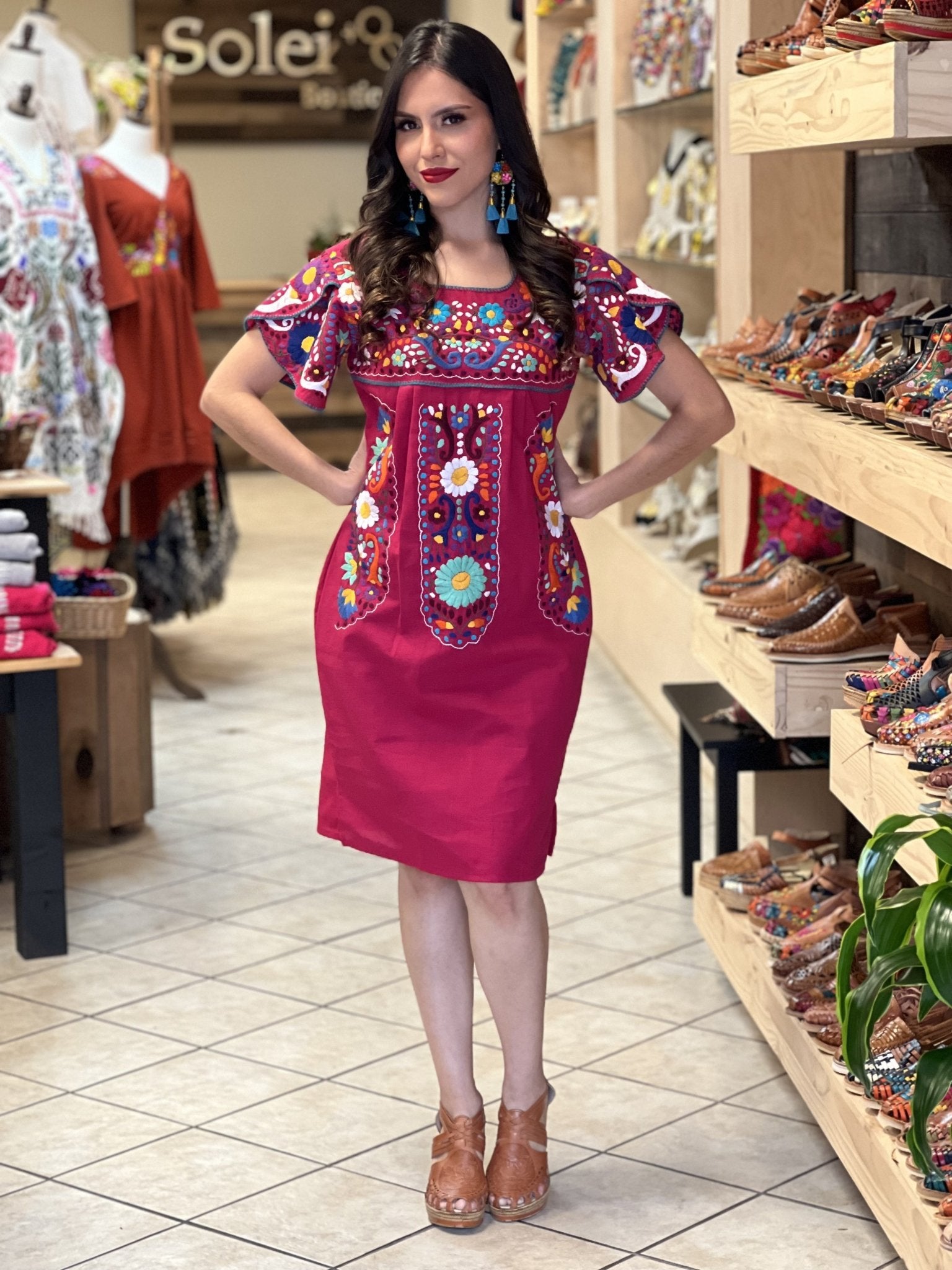 Mexican Hand Embroidered Dress. Traditional Mexican Dress. Camelia Dress - Solei Store
