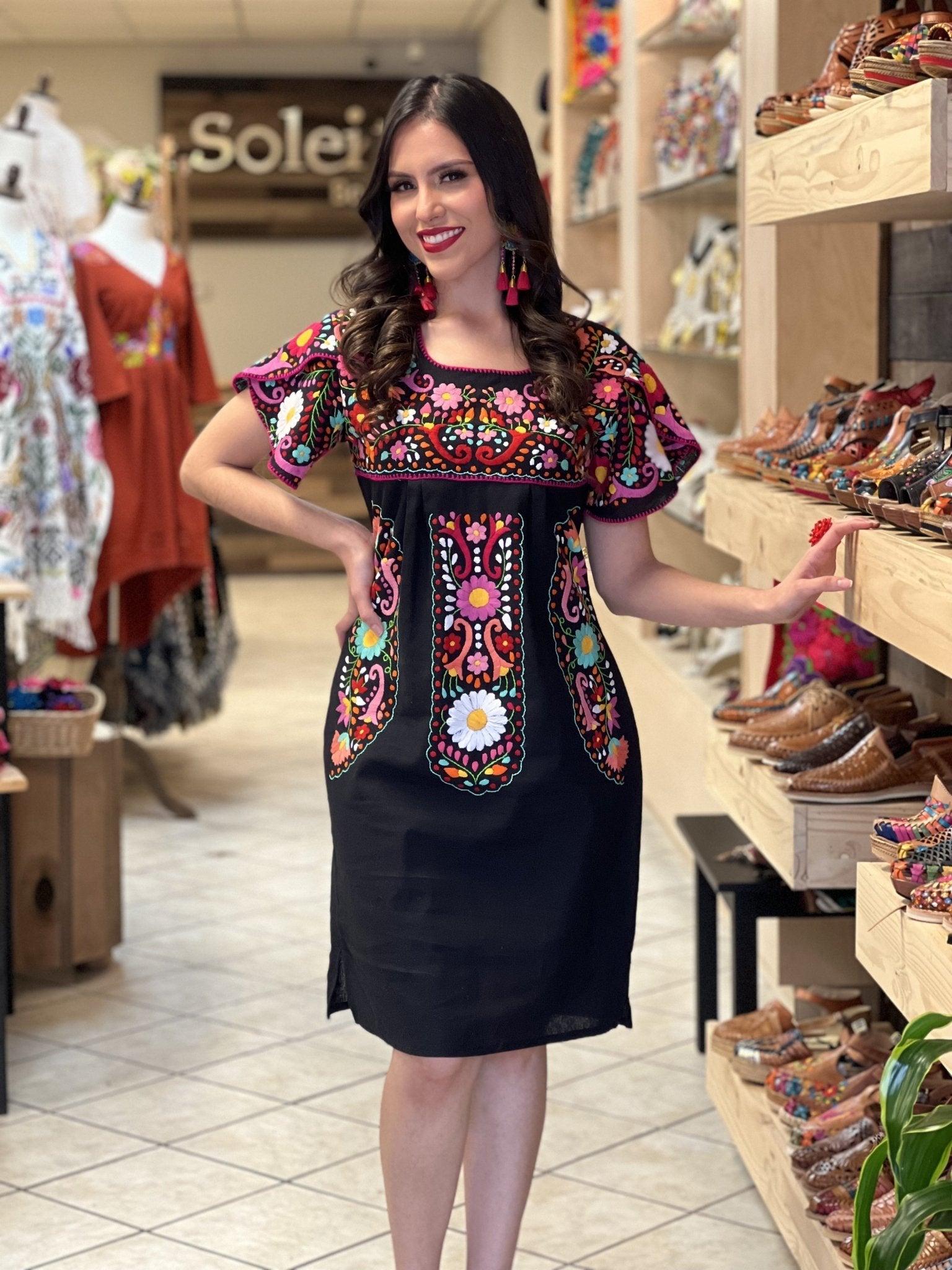 Mexican Hand Embroidered Dress. Traditional Mexican Dress. Camelia Dress - Solei Store