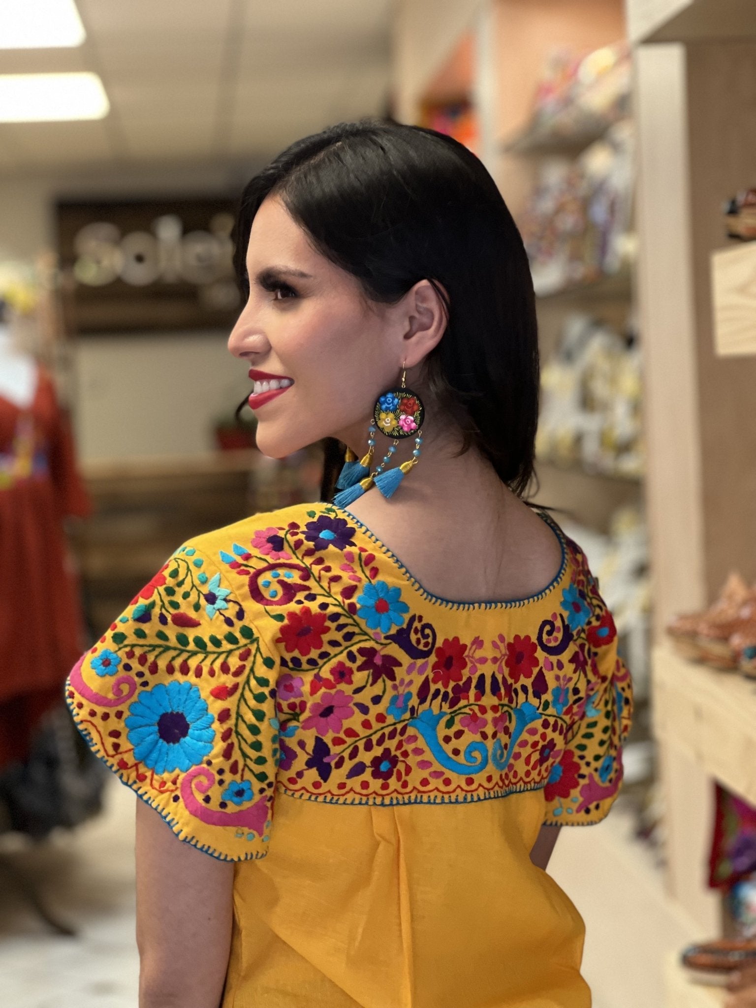 Mexican Hand Embroidered Dress. Traditional Mexican Dress. Camelia Dress - Solei Store
