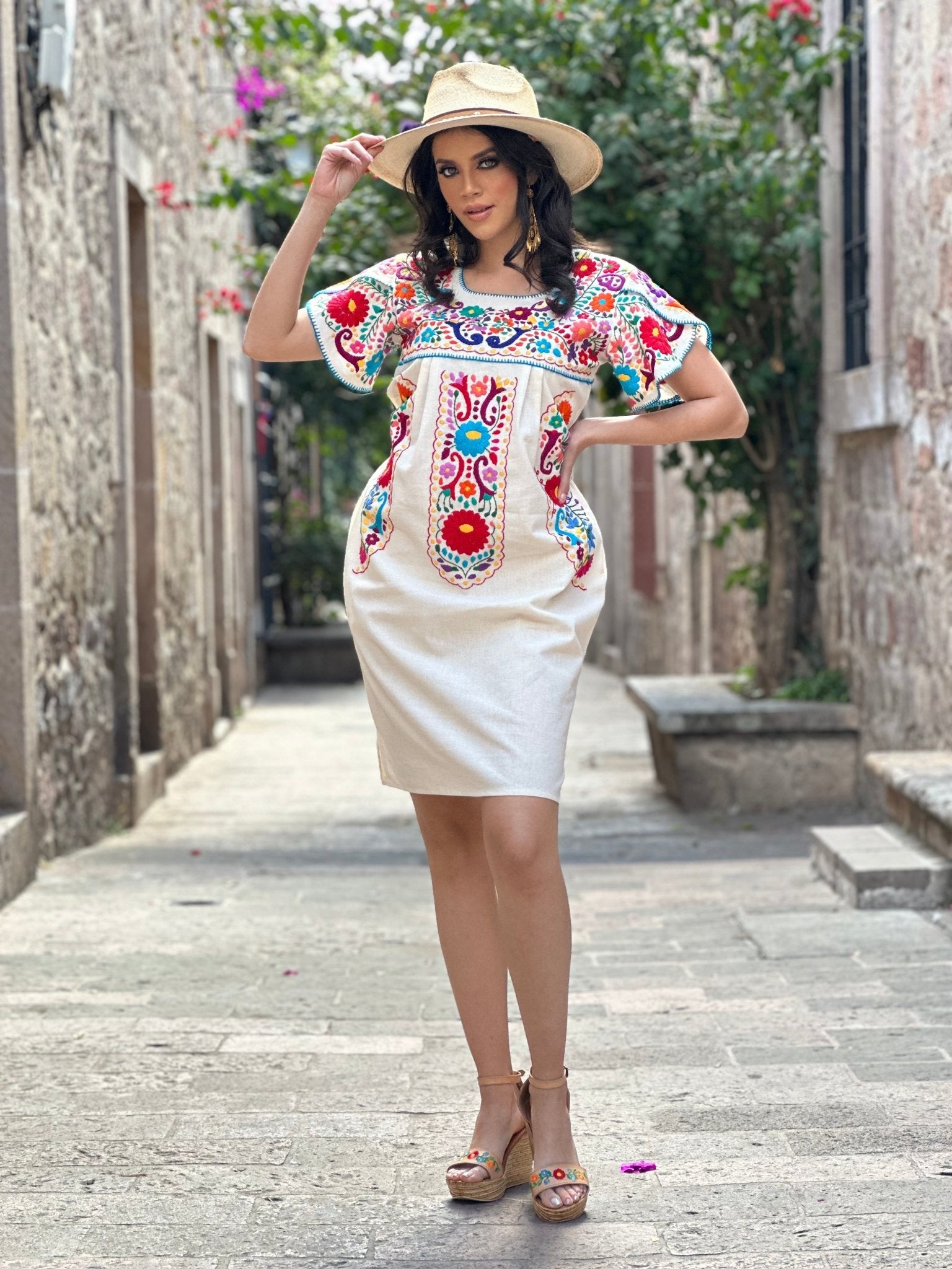 Mexican Hand Embroidered Dress. Traditional Mexican Dress. Camelia Dress - Solei Store