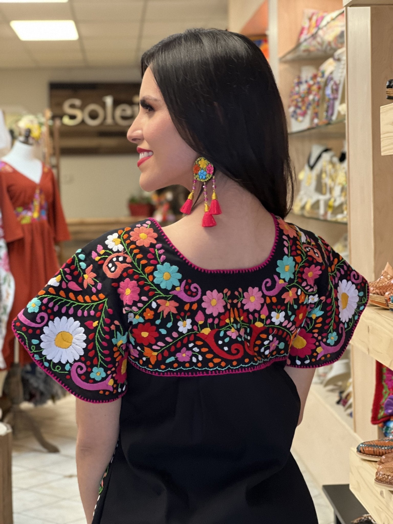 Mexican Hand Embroidered Dress. Traditional Mexican Dress. Camelia Dress - Solei Store
