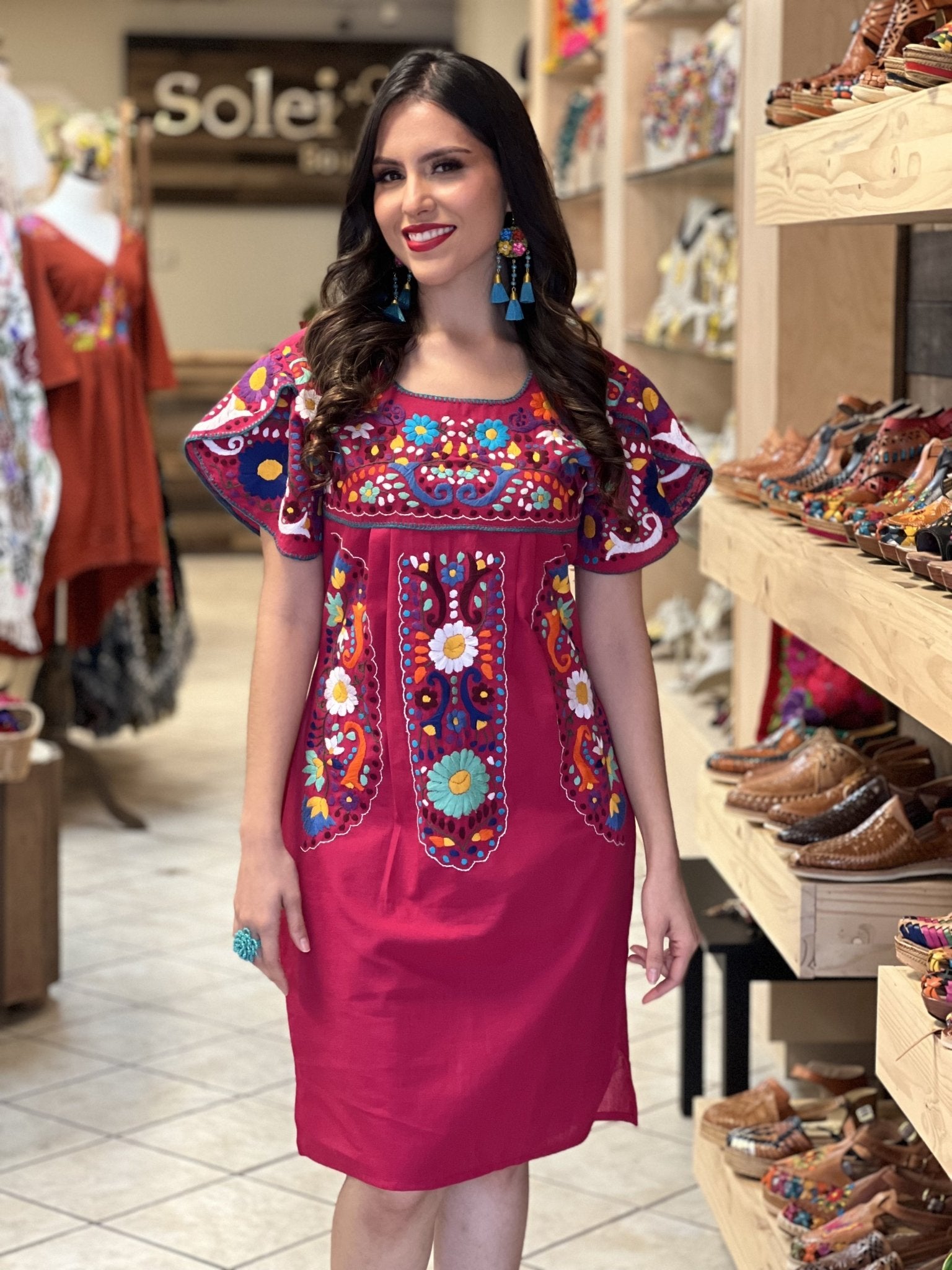 Mexican Hand Embroidered Dress. Traditional Mexican Dress. Camelia Dress - Solei Store
