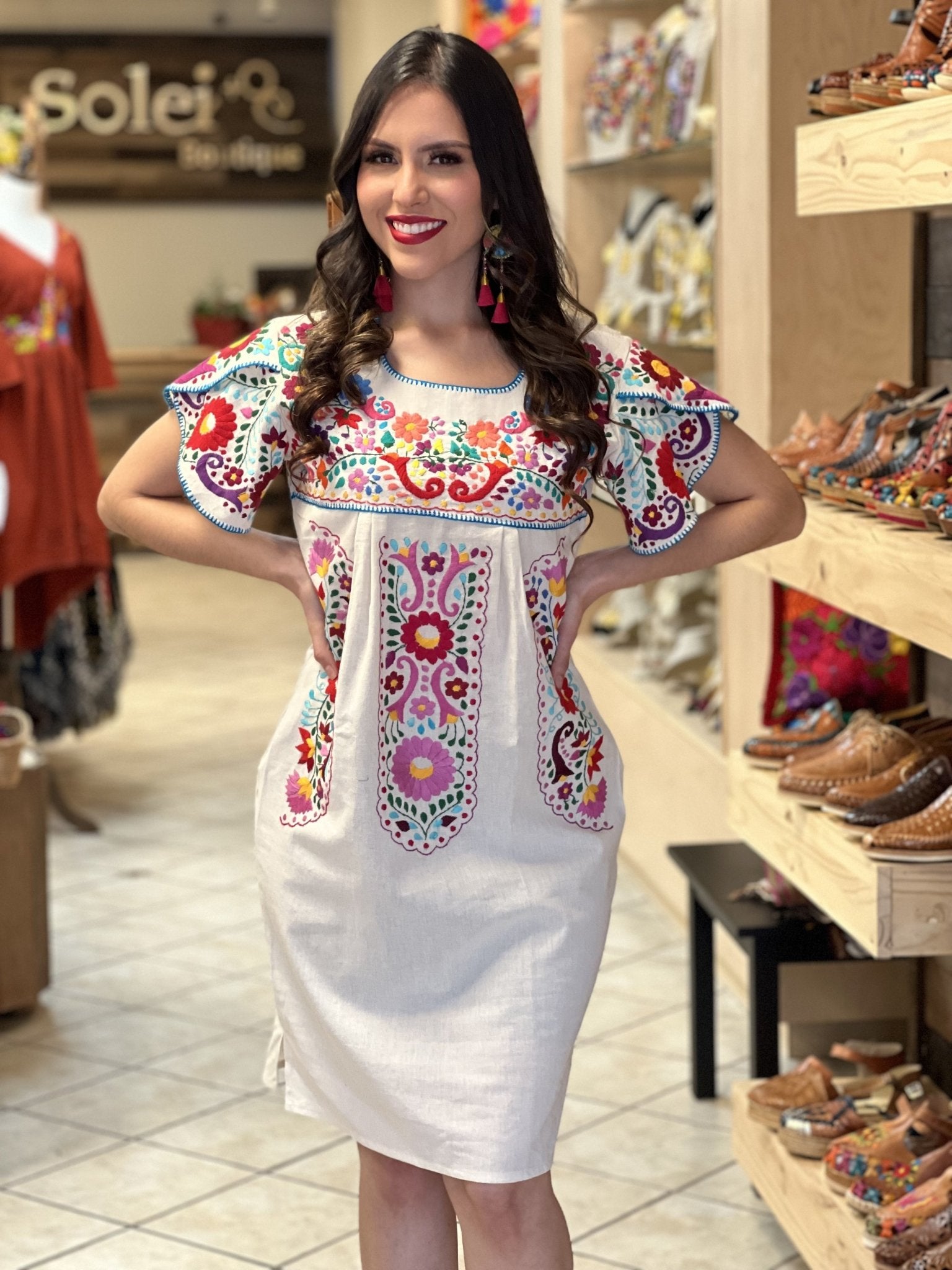 Mexican Hand Embroidered Dress. Traditional Mexican Dress. Camelia Dress - Solei Store