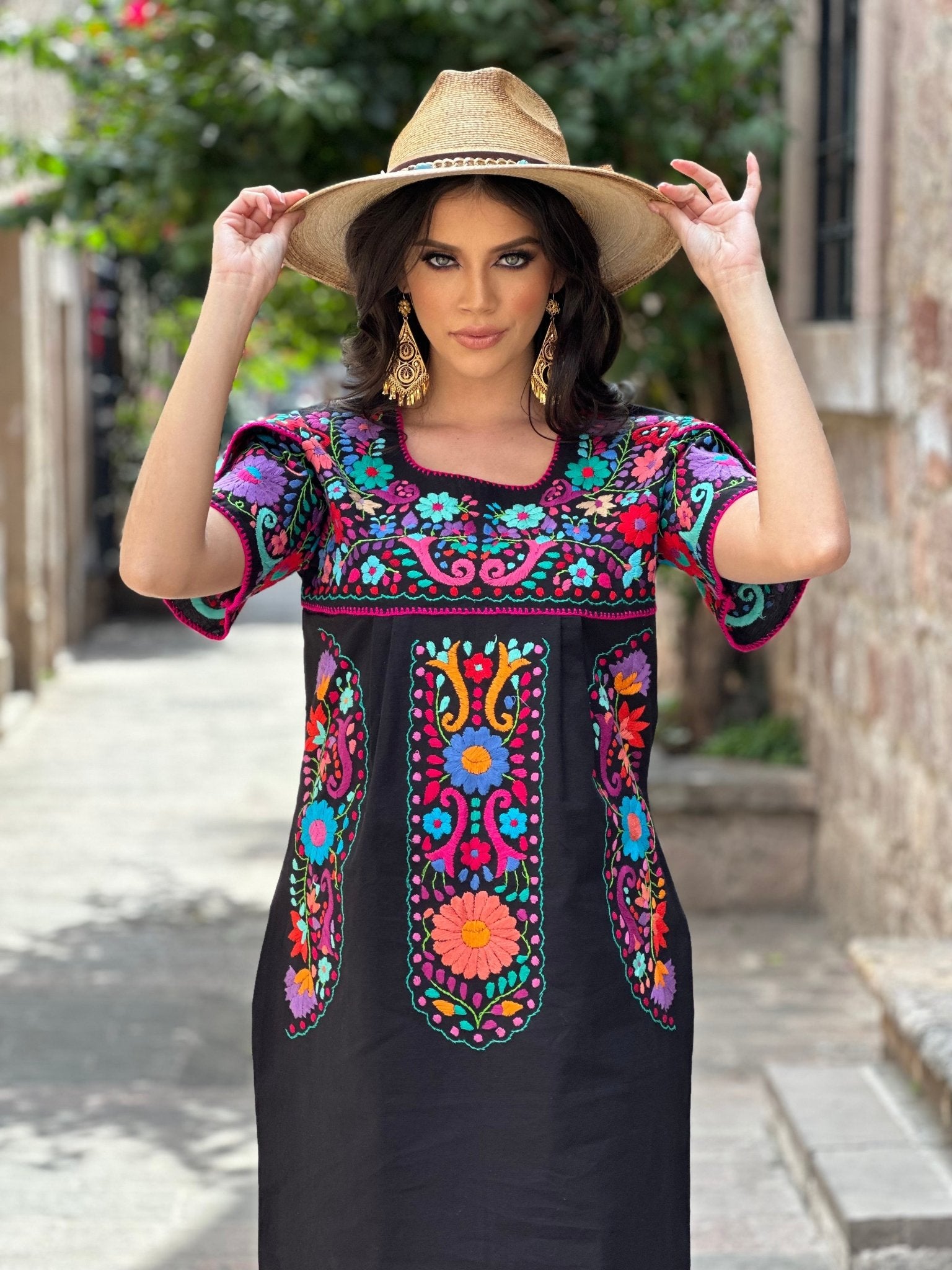 Mexican Hand Embroidered Dress. Traditional Mexican Dress. Camelia Dress - Solei Store