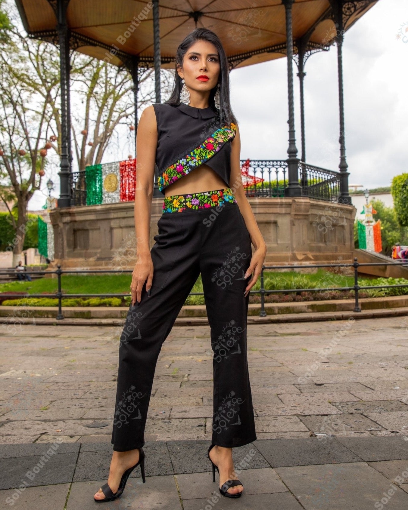 Mexican Hand Embroidered Floral 2 Piece Jumpsuit. Leonora Jumpsuit - Solei Store