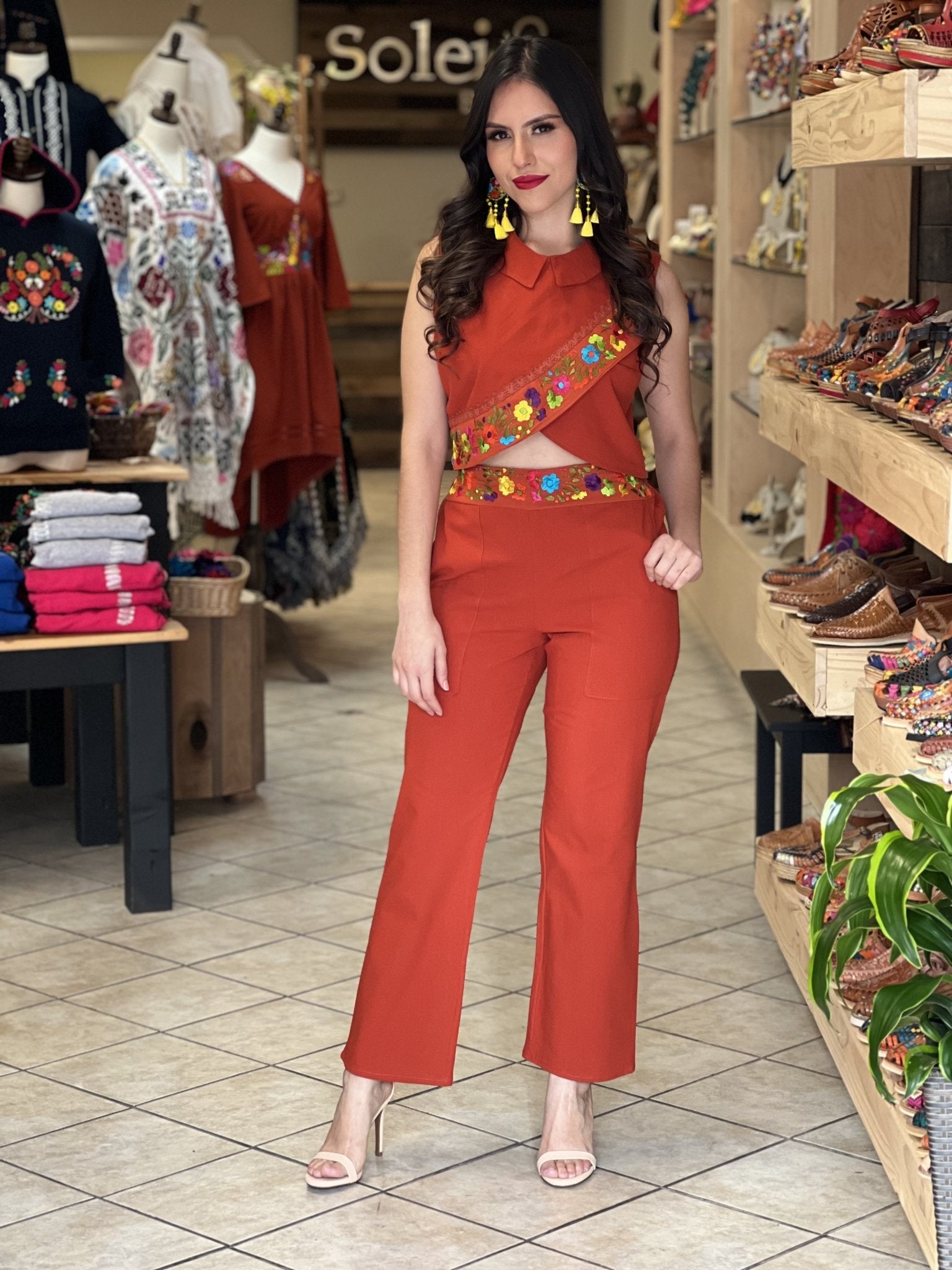 Mexican Hand Embroidered Floral 2 Piece Jumpsuit. Leonora Jumpsuit - Solei Store