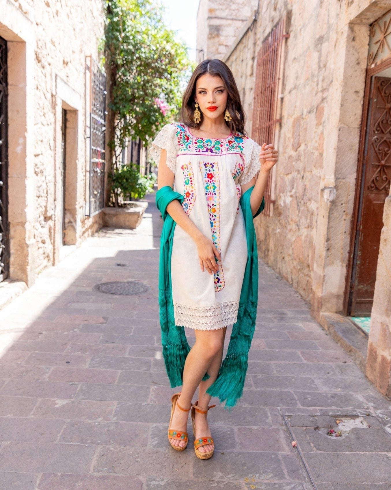 Mexican Hand Embroidered Floral Dress. Sonia Dress - Solei Store