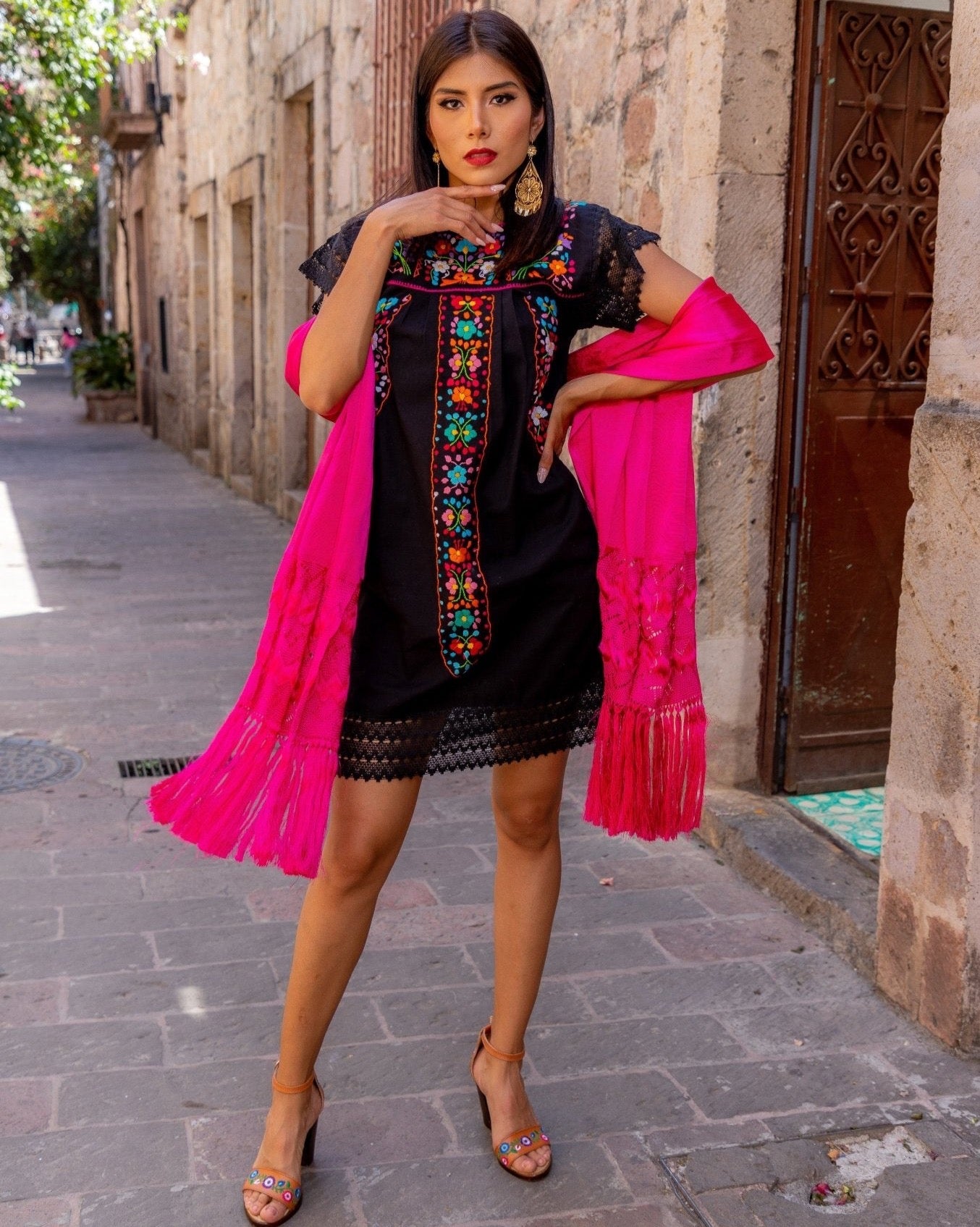 Mexican Hand Embroidered Floral Dress. Sonia Dress - Solei Store