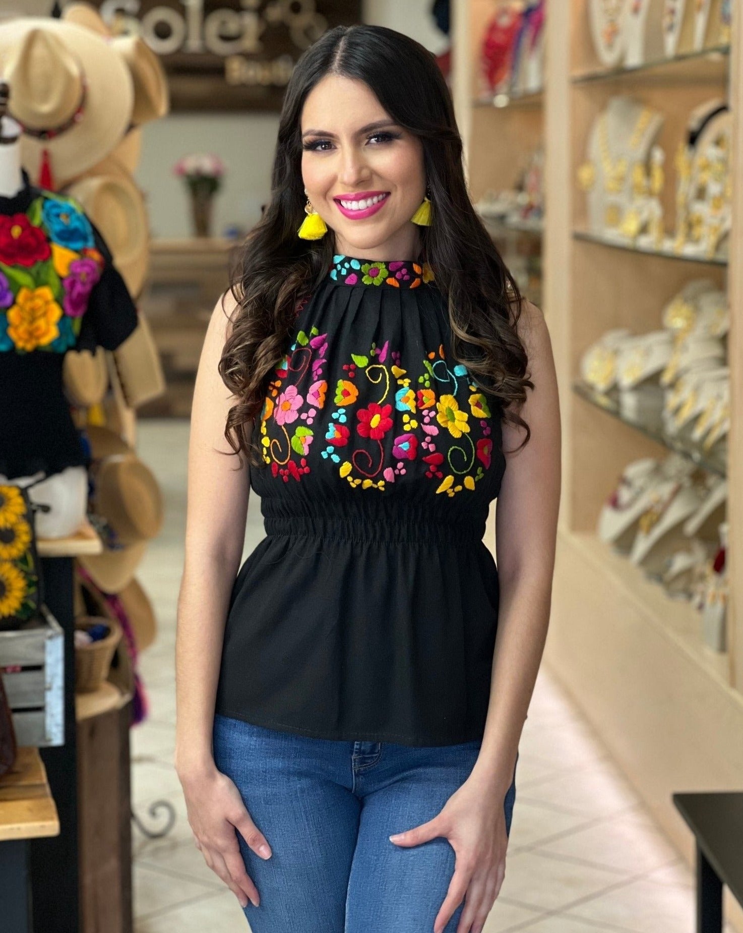 Mexican Hand Embroidered Floral Halter Blouse. Blusa Alondra - Solei Store